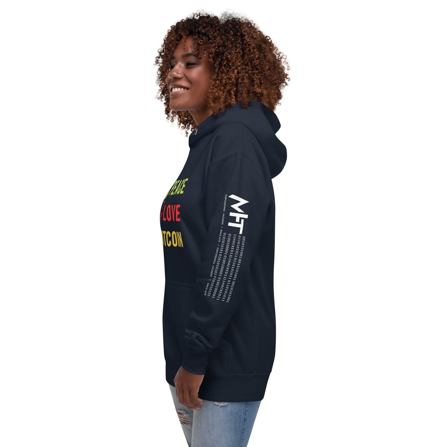 Peace Love Bitcoin Unisex Hoodie by DarkByteGear