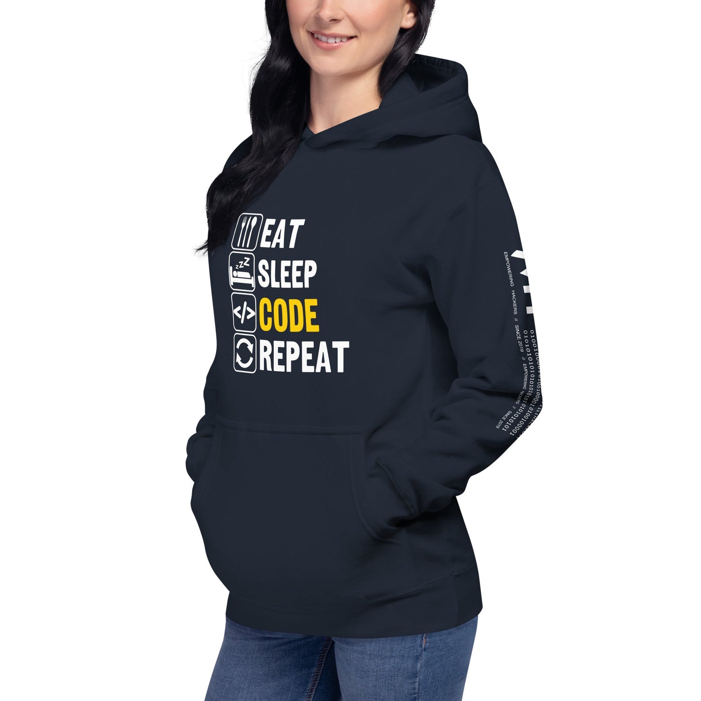 Eat Sleep Code Repeat ( Yellow Text ) - Unisex Hoodie by DarkByteGear