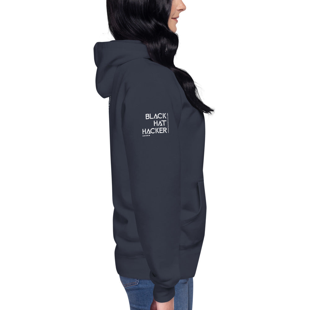 Black Hat Hacker - Unisex Hoodie (back print) by DarkByteGear