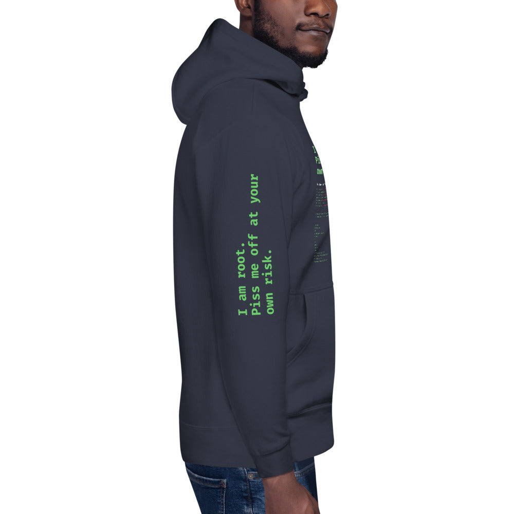 I am root. Piss me off at your own risk - Unisex Hoodie by DarkByteGear