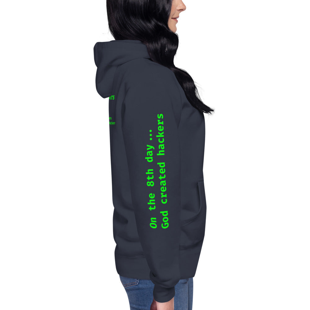 On the 8th day God created hackers - Unisex Hoodie (back print) by DarkByteGear