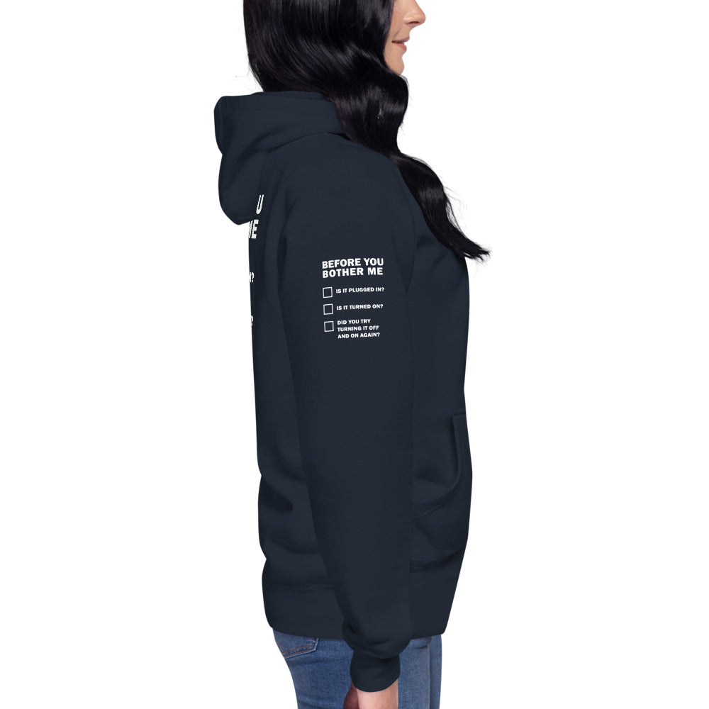 Before you bother me - Unisex Hoodie (back print) by DarkByteGear