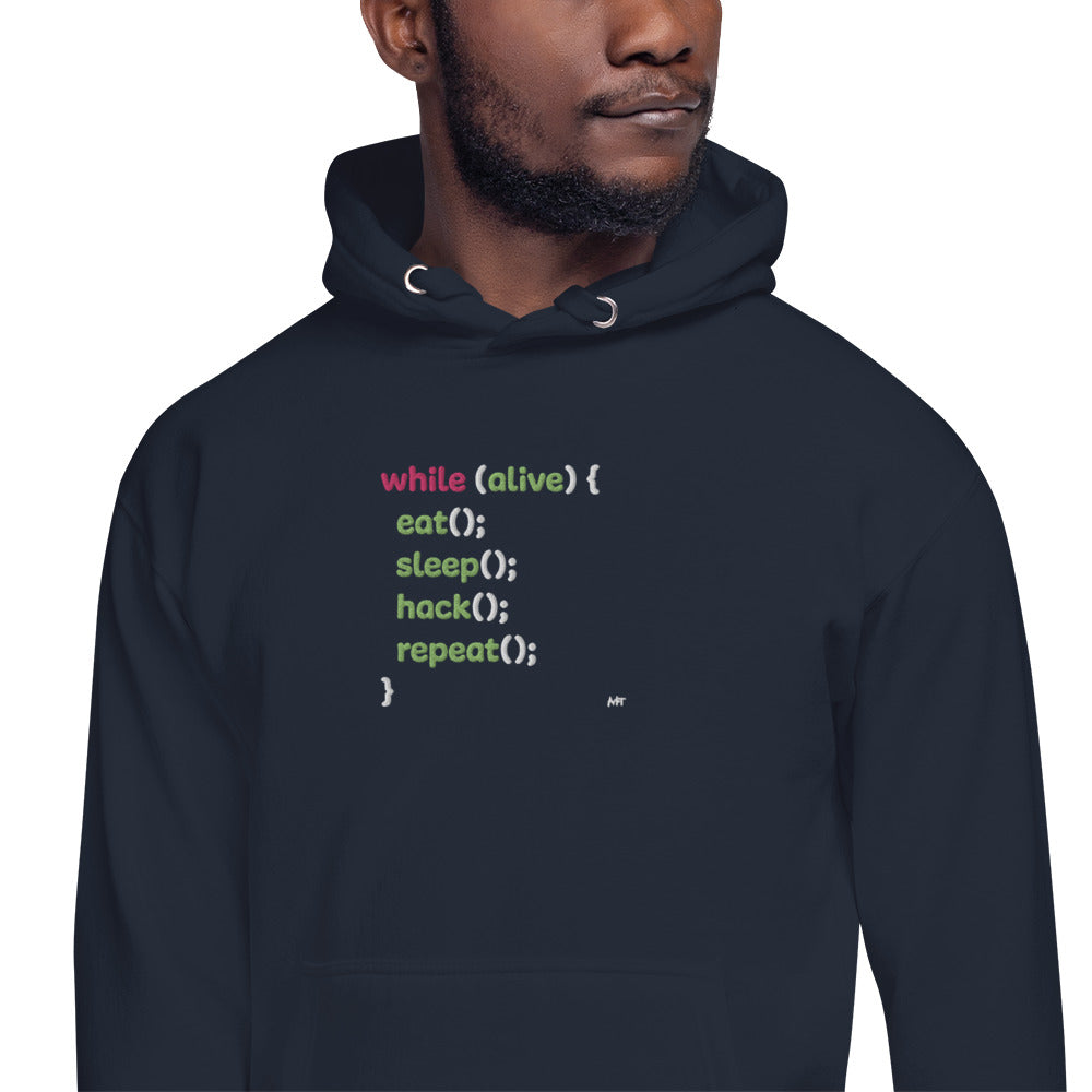 Eat sleep hack repeat - Unisex Hoodie (embroidered) by DarkByteGear