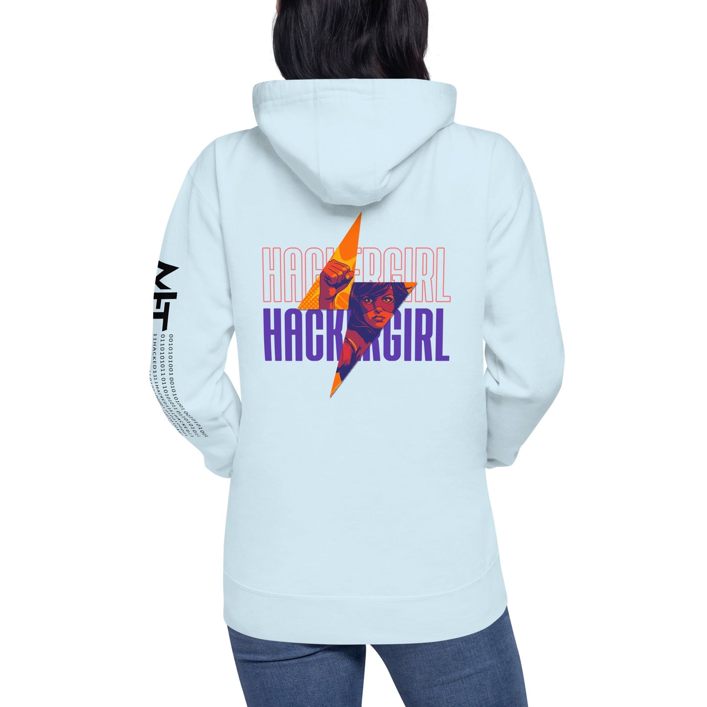 Hacker Girl V1 in Dark Color Text - Unisex Hoodie ( Back Print ) by DarkByteGear