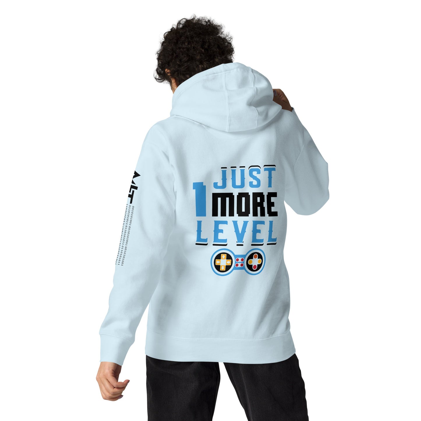 Just 1 More Level in Dark Text - Unisex Hoodie ( Back Print ) by DarkByteGear