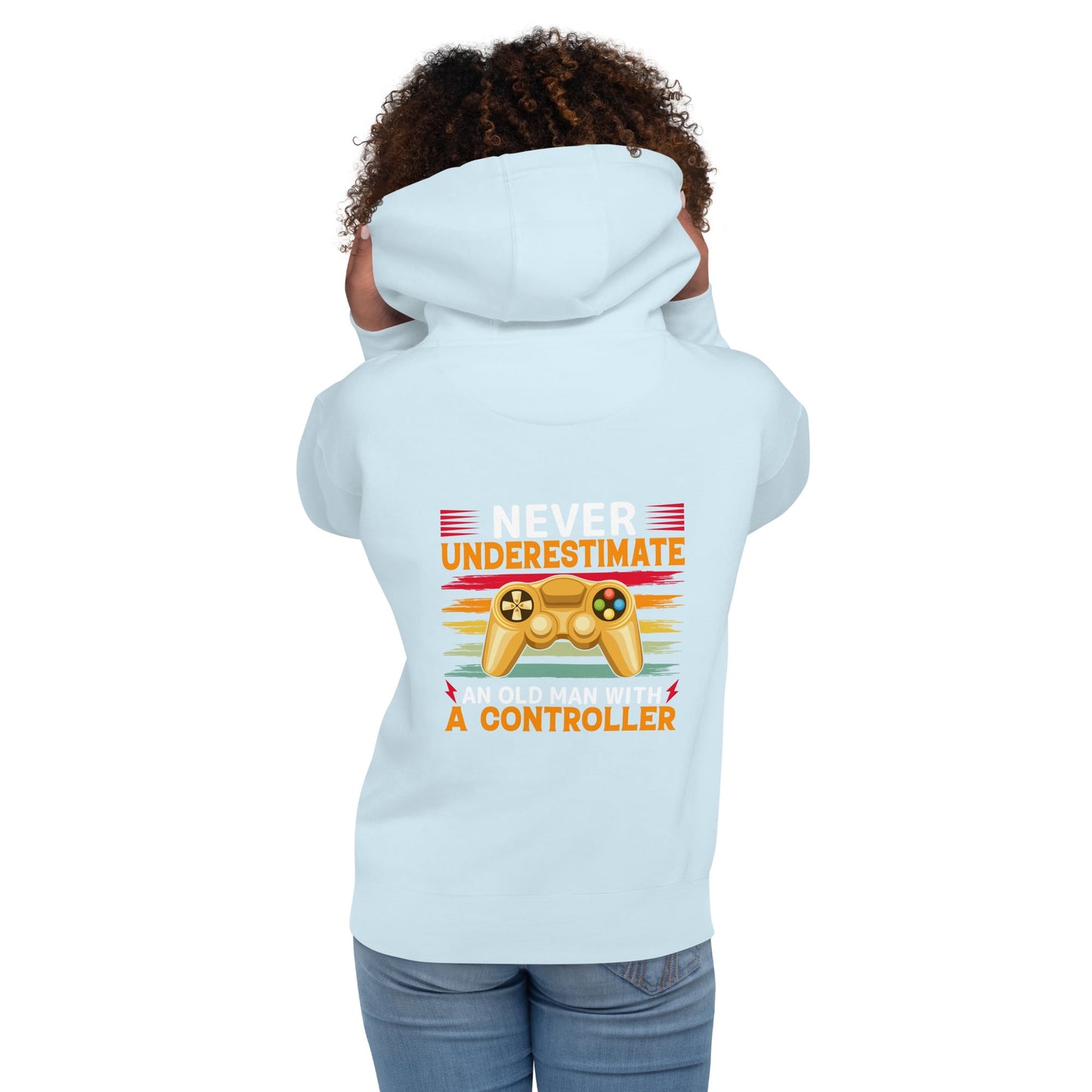 Never Underestimate an old man with a controller - Unisex Hoodie ( Back Print ) by DarkByteGear