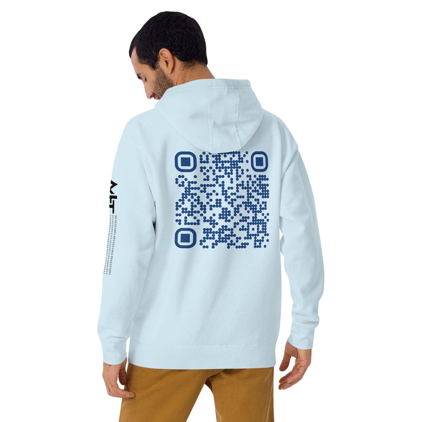 Who's the New Kid, Hacker, Developer, Gamer, Crypto King (Blue Cyber) - Unisex Hoodie Personalized QR Code by DarkByteGear