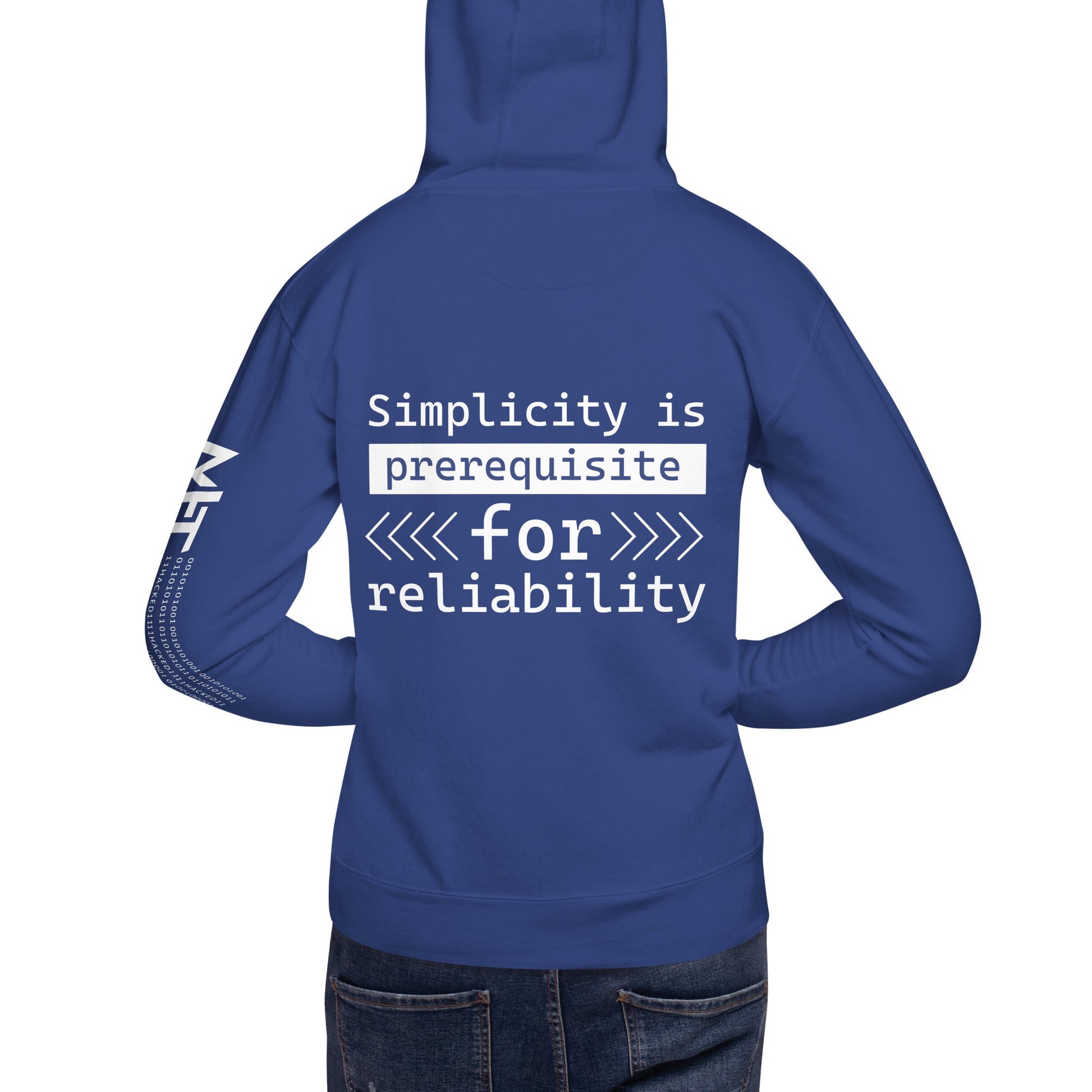 Simplicity is the prerequisite for reliability - Unisex Hoodie ( Back Print ) by DarkByteGear