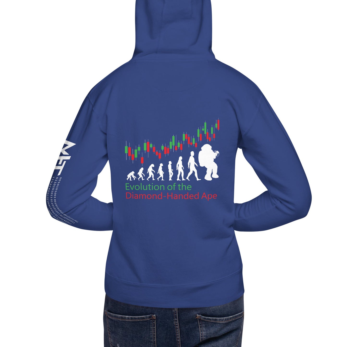 Evolution of the Diamond-handed Ape - Unisex Hoodie ( Back Print ) by DarkByteGear
