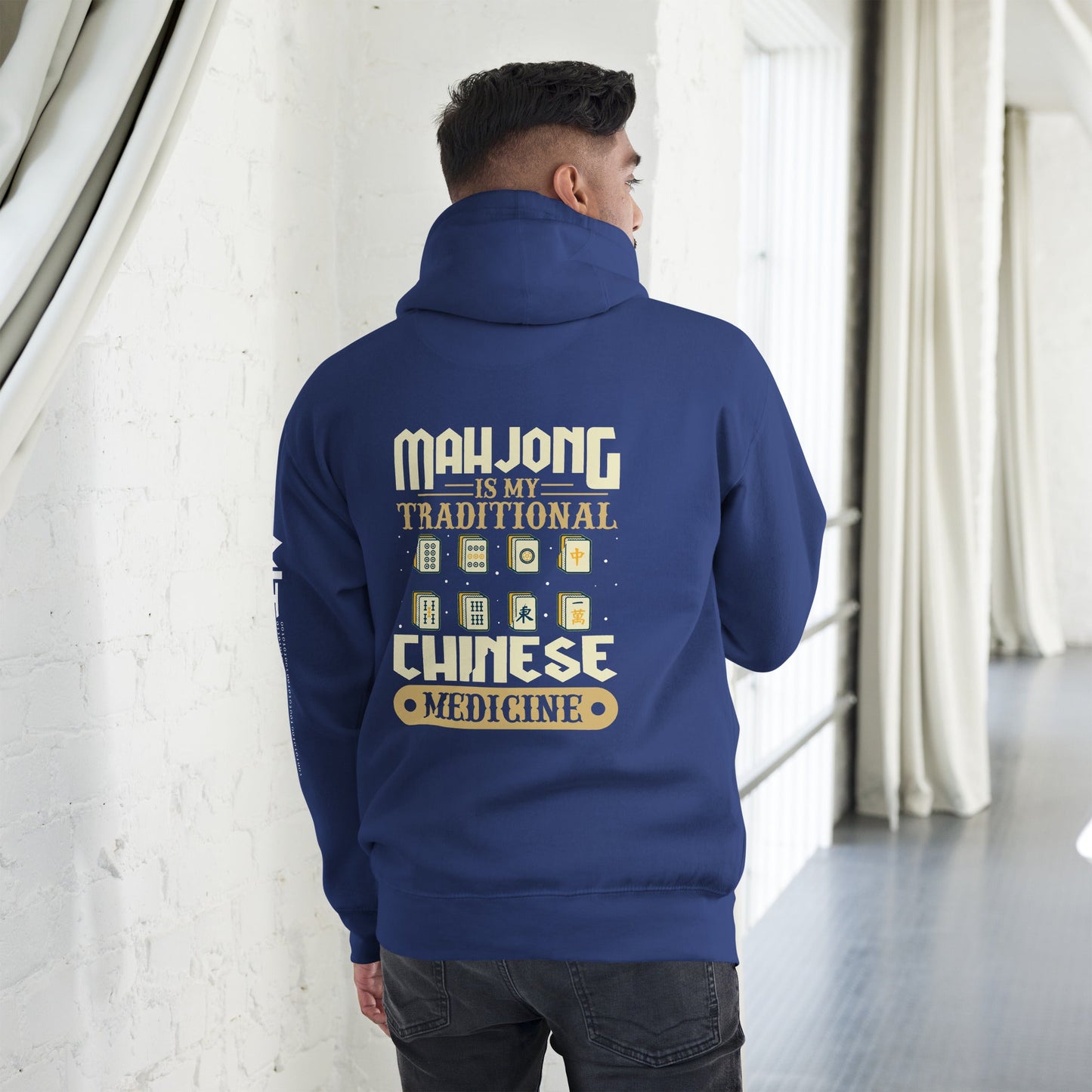 Mahjong is my Traditional Chinese Medicine - Unisex Hoodie ( Back Print ) by DarkByteGear