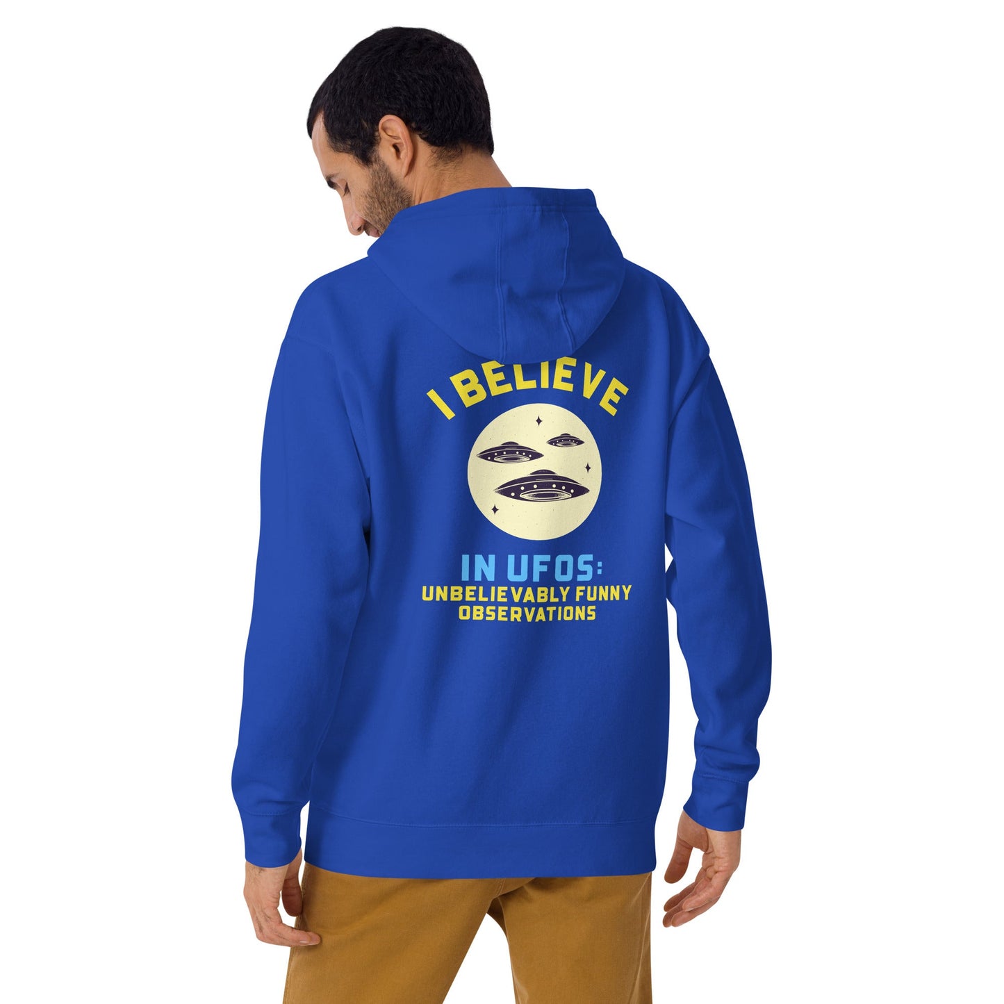 I believe in UFOs Unbelievably Funny Observations - Unisex Hoodie (back print) by DarkByteGear