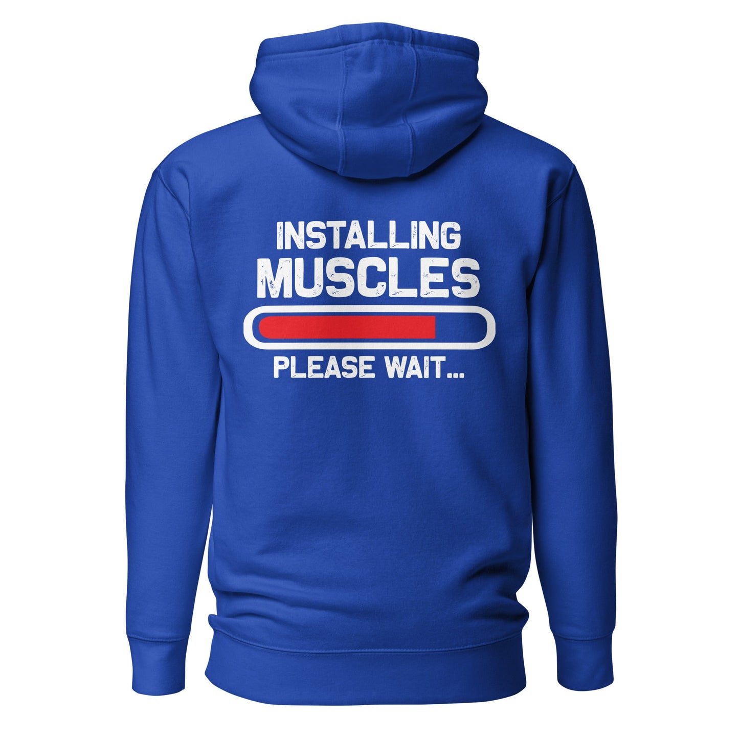Installing muscles please wait - Unisex Hoodie (back print) by DarkByteGear