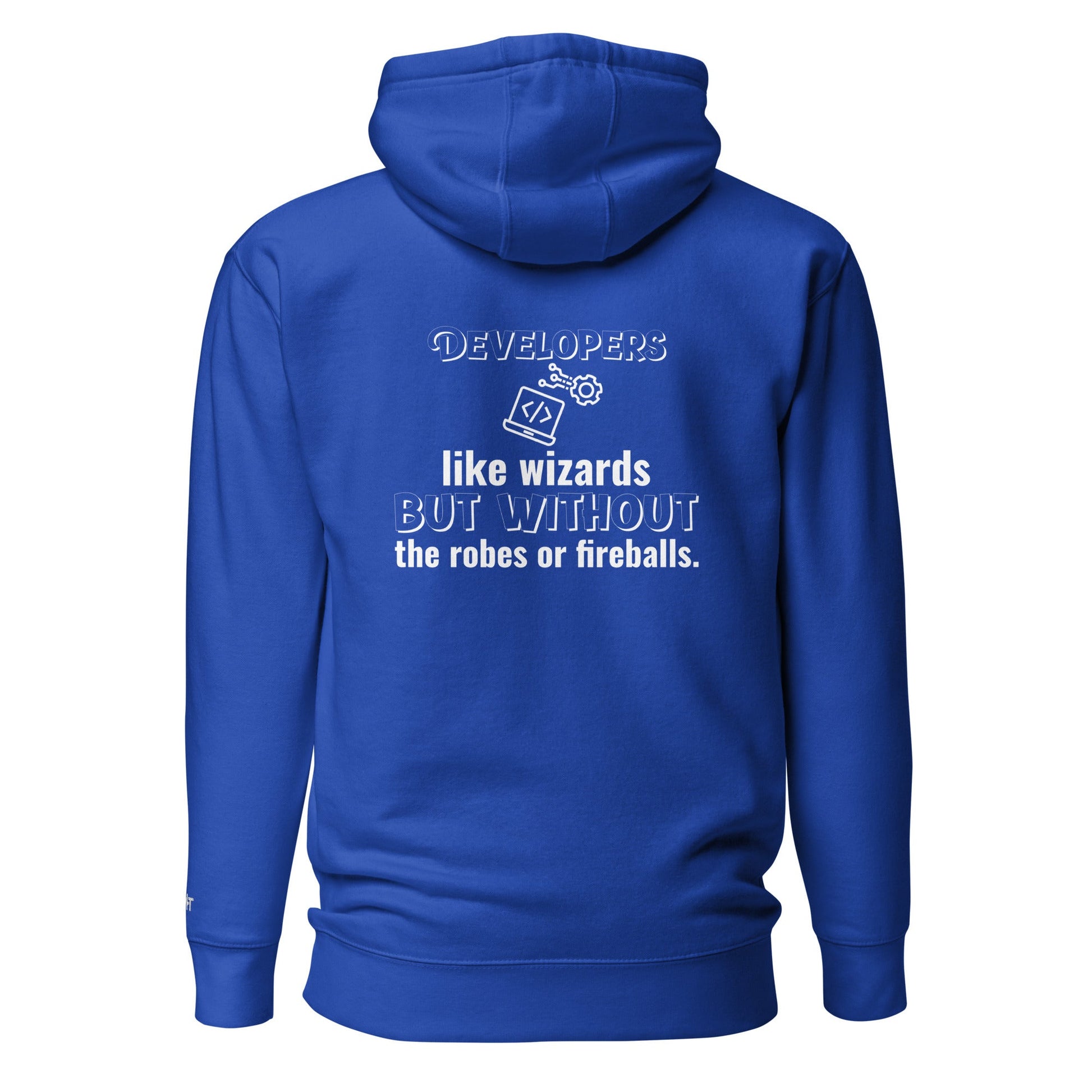 Developers: like wizards, but - Unisex Hoodie (back print) by DarkByteGear