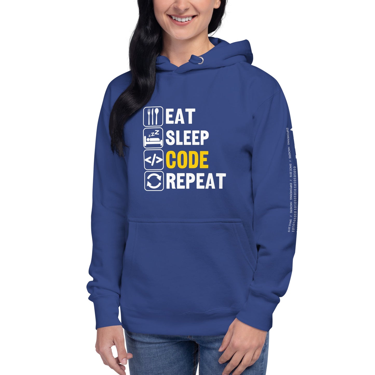 Eat Sleep Code Repeat ( Yellow Text ) - Unisex Hoodie by DarkByteGear