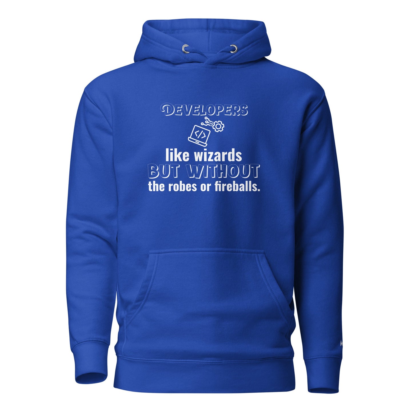 Developers: like wizards, but - Unisex Hoodie (back print) by DarkByteGear