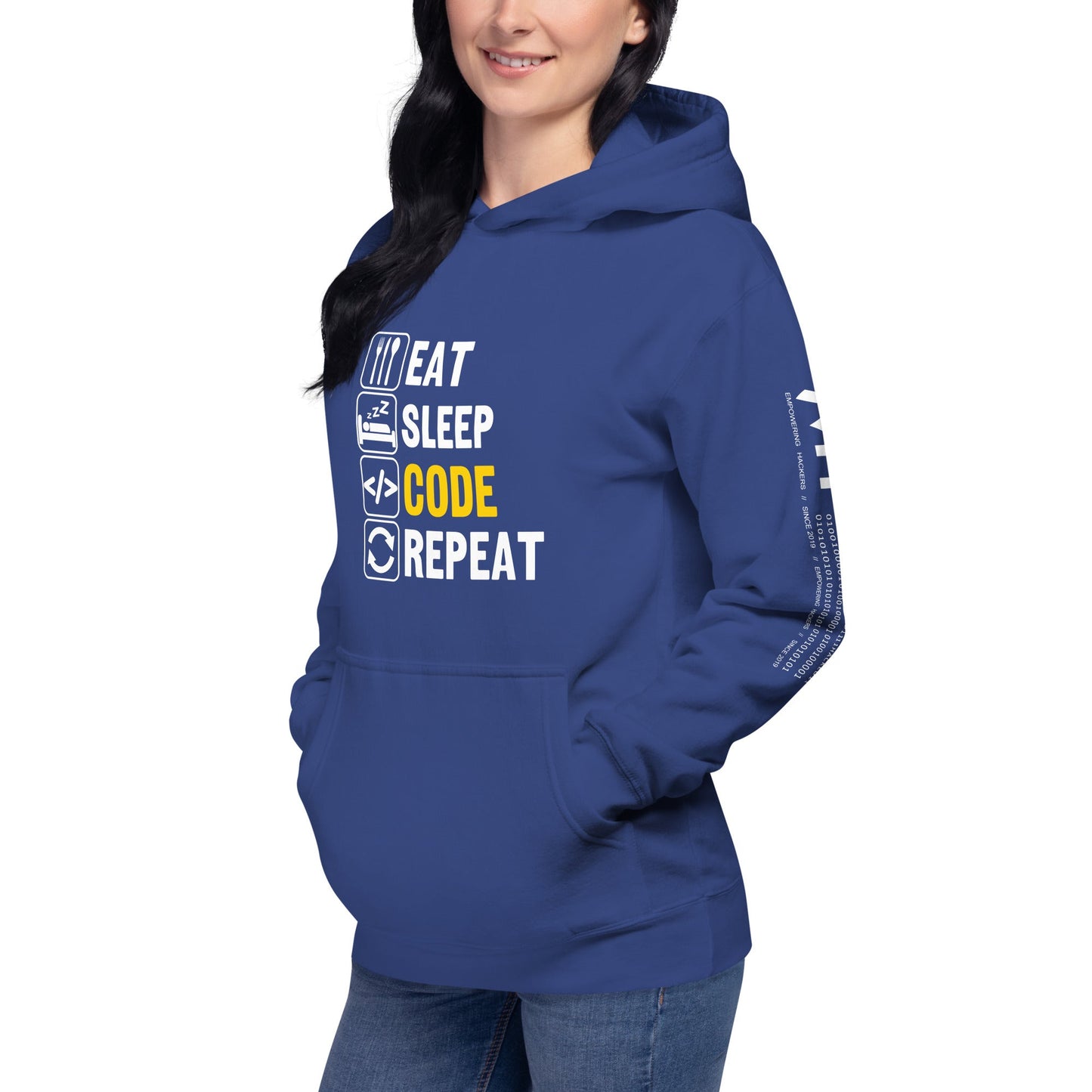 Eat Sleep Code Repeat ( Yellow Text ) - Unisex Hoodie by DarkByteGear