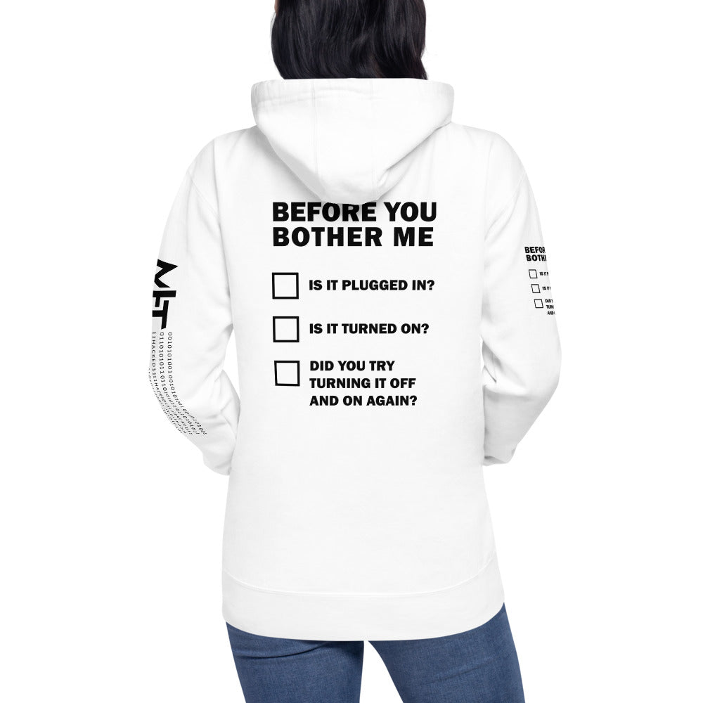 Before you bother me - Unisex Hoodie (back print) by DarkByteGear