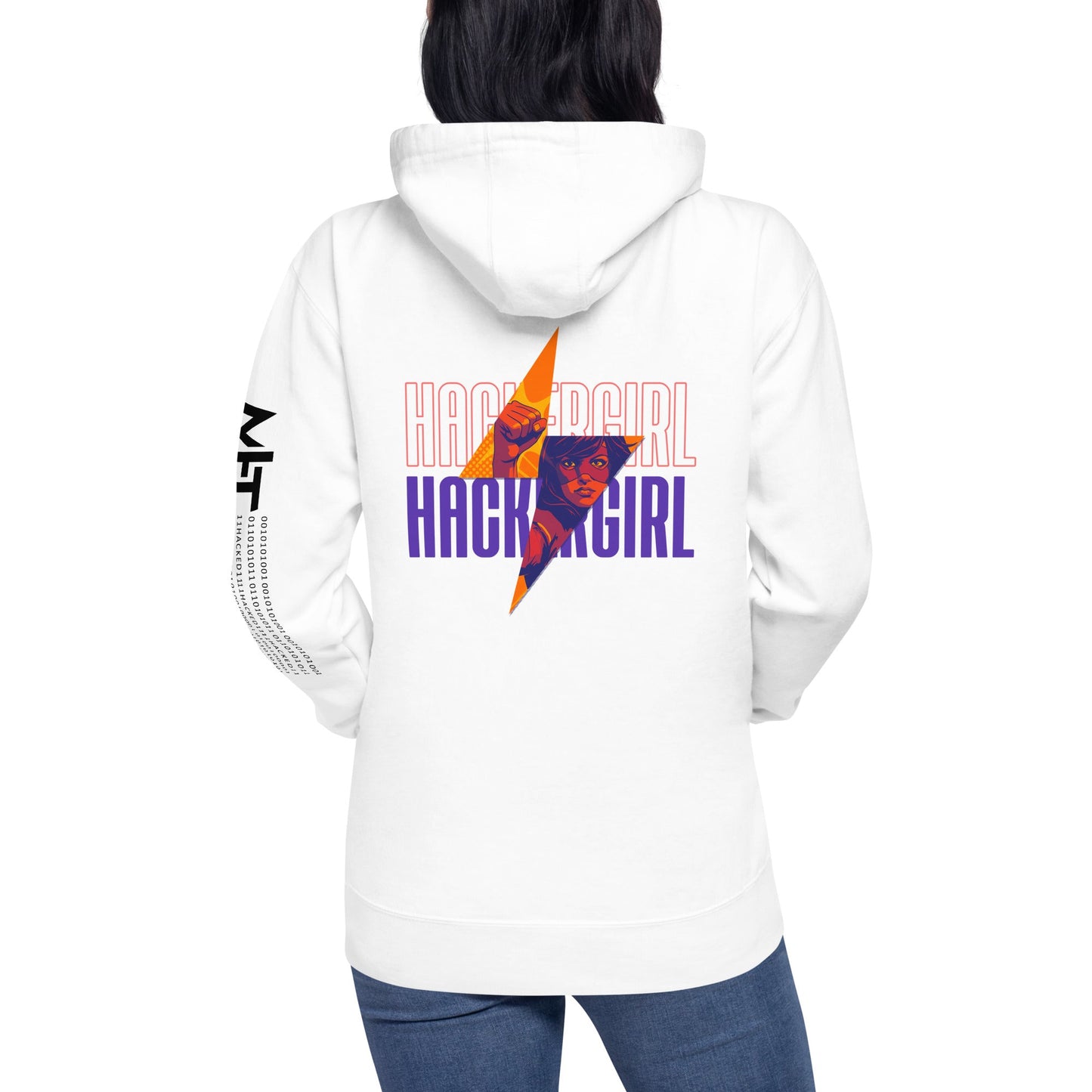 Hacker Girl V1 in Dark Color Text - Unisex Hoodie ( Back Print ) by DarkByteGear
