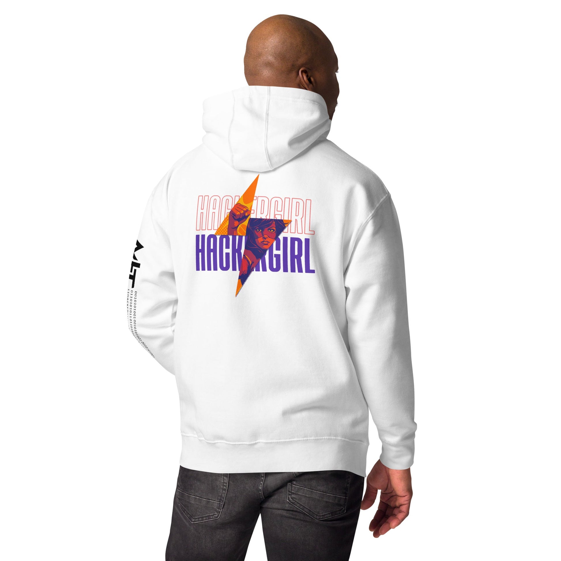 Hacker Girl V1 in Dark Color Text - Unisex Hoodie ( Back Print ) by DarkByteGear