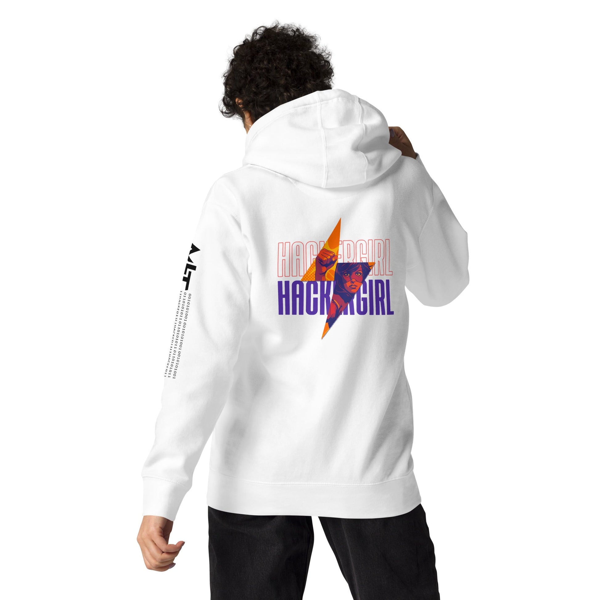 Hacker Girl V1 in Dark Color Text - Unisex Hoodie ( Back Print ) by DarkByteGear