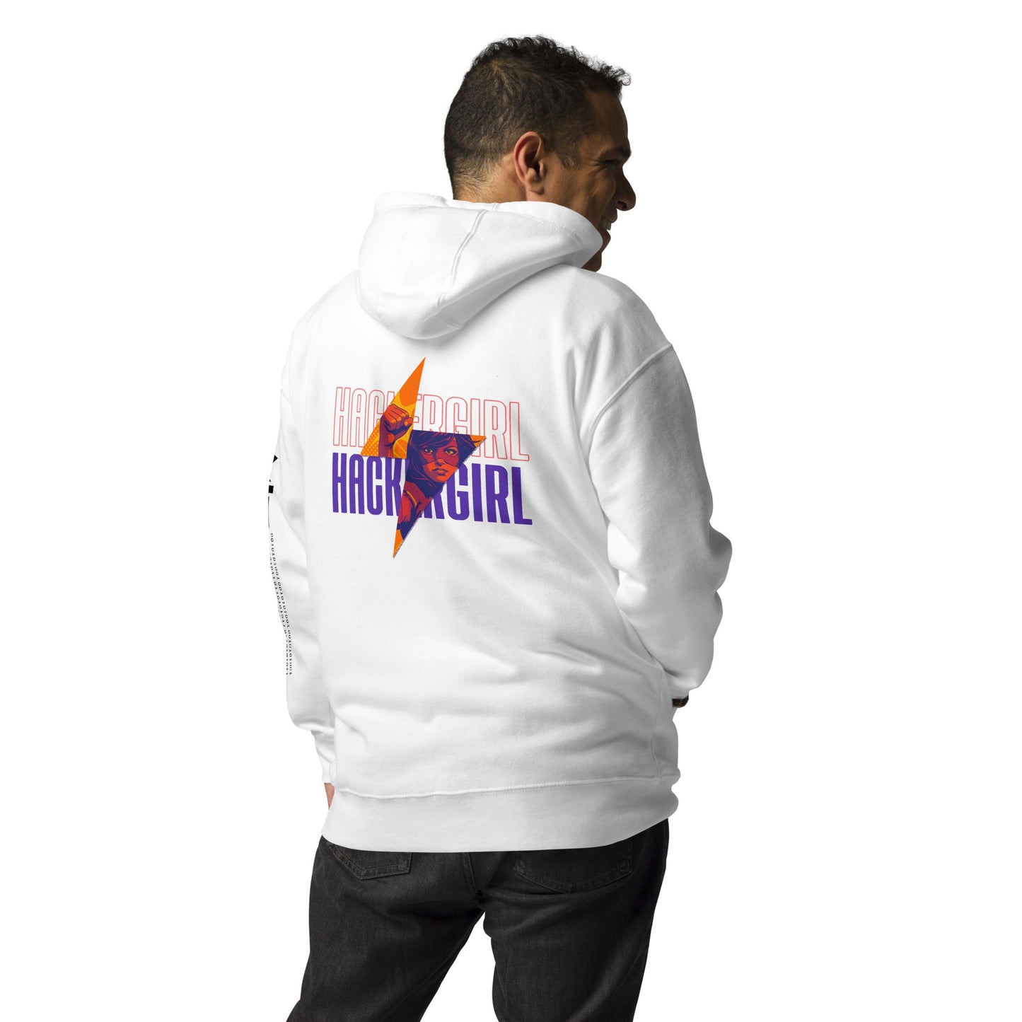 Hacker Girl V1 in Dark Color Text - Unisex Hoodie ( Back Print ) by DarkByteGear