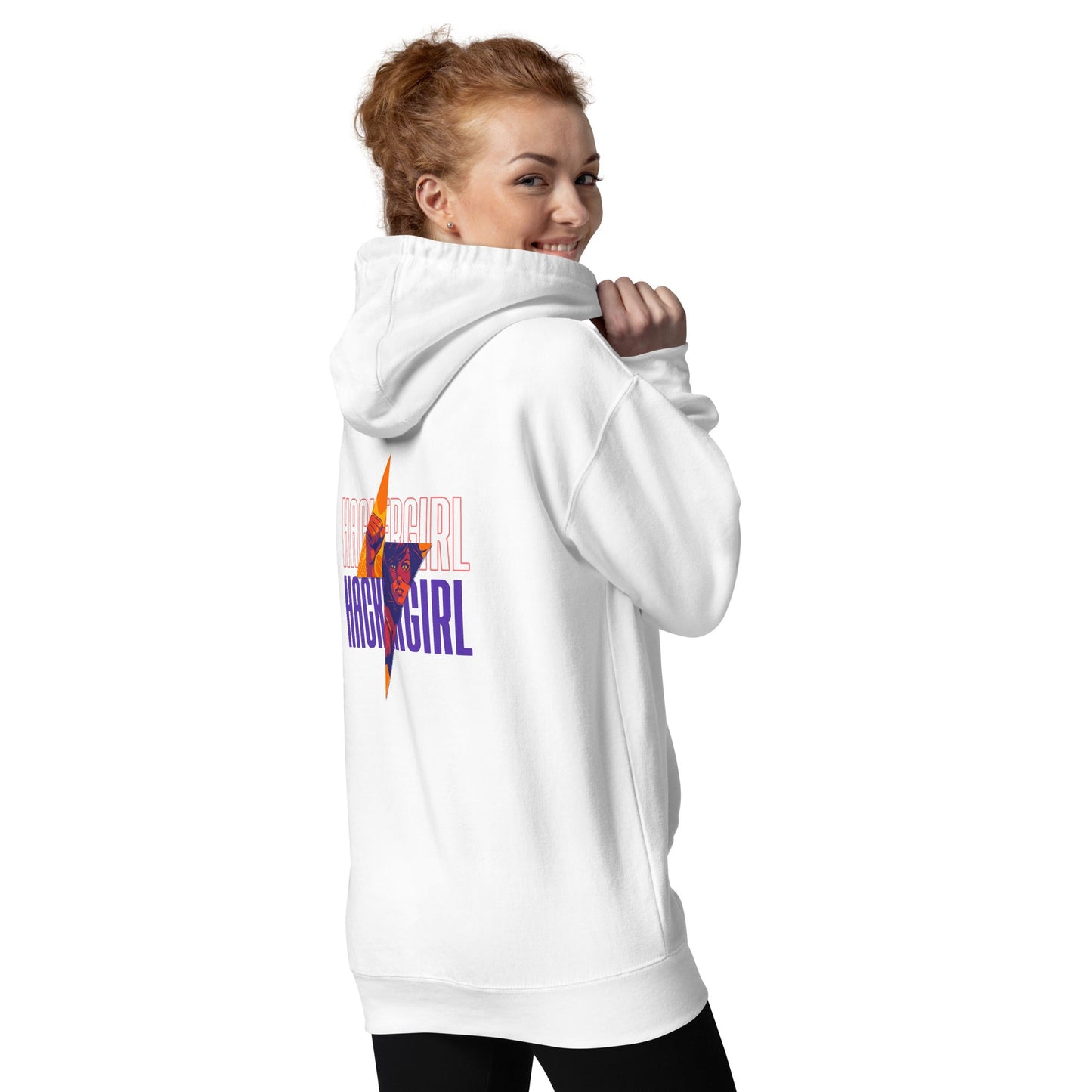 Hacker Girl V1 in Dark Color Text - Unisex Hoodie ( Back Print ) by DarkByteGear