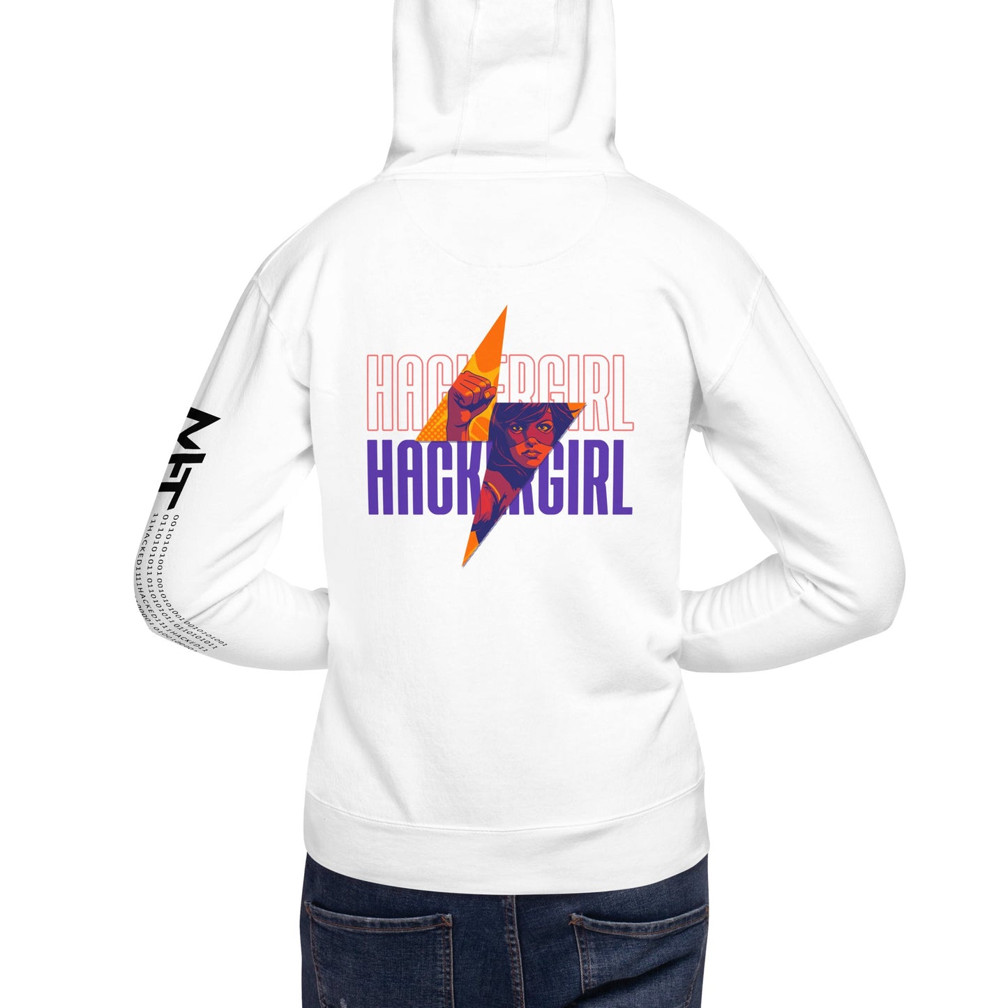 Hacker Girl V1 in Dark Color Text - Unisex Hoodie ( Back Print ) by DarkByteGear