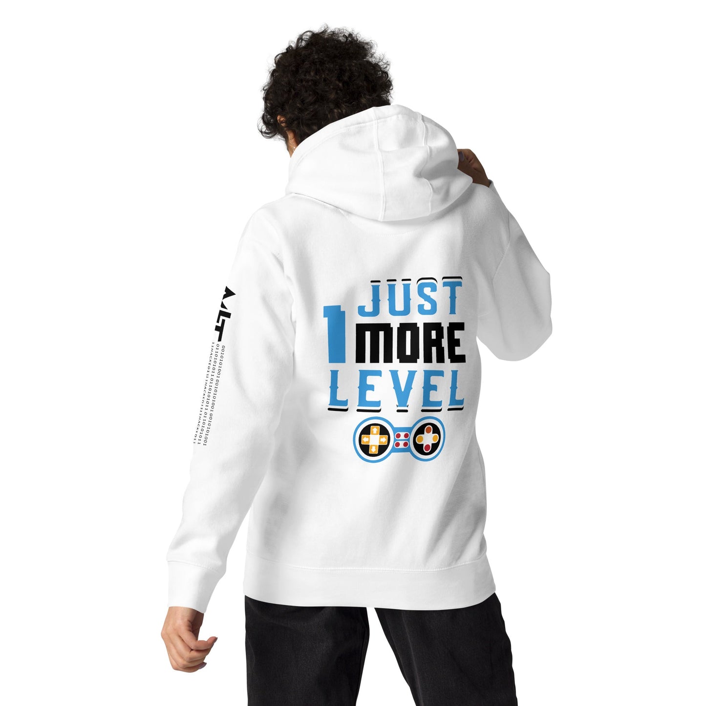 Just 1 More Level in Dark Text - Unisex Hoodie ( Back Print ) by DarkByteGear