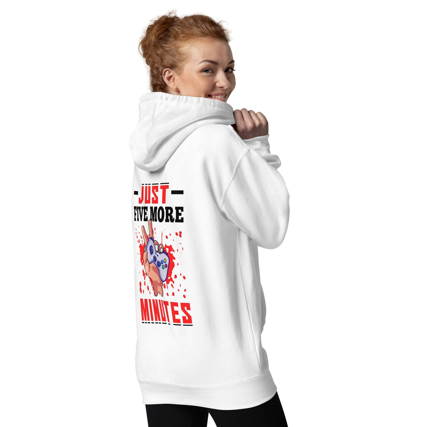 Just 5 more Minutes Rima in Dark Text - Unisex Hoodie ( Back Print ) by DarkByteGear