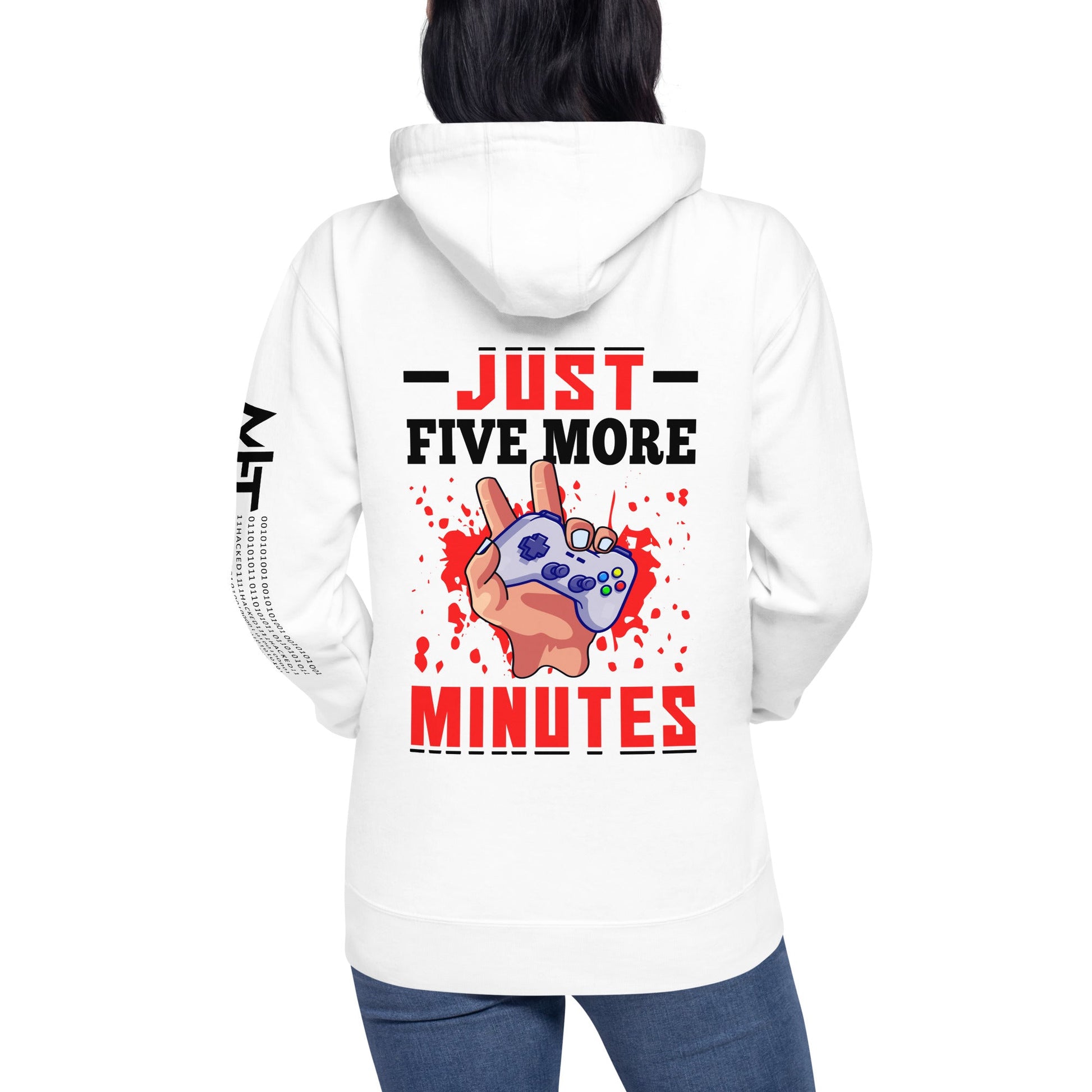 Just 5 more Minutes Rima in Dark Text - Unisex Hoodie ( Back Print ) by DarkByteGear
