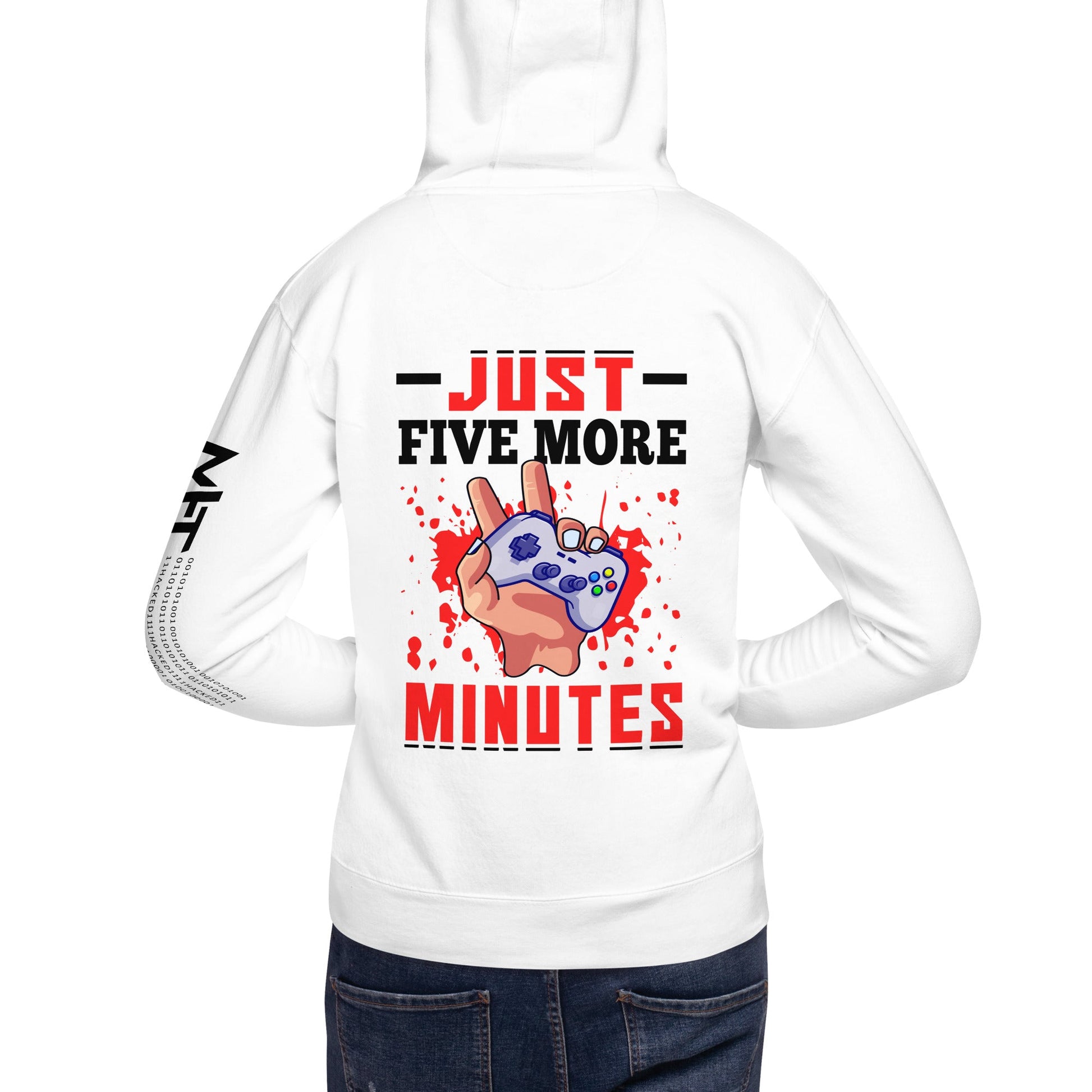 Just 5 more Minutes Rima in Dark Text - Unisex Hoodie ( Back Print ) by DarkByteGear