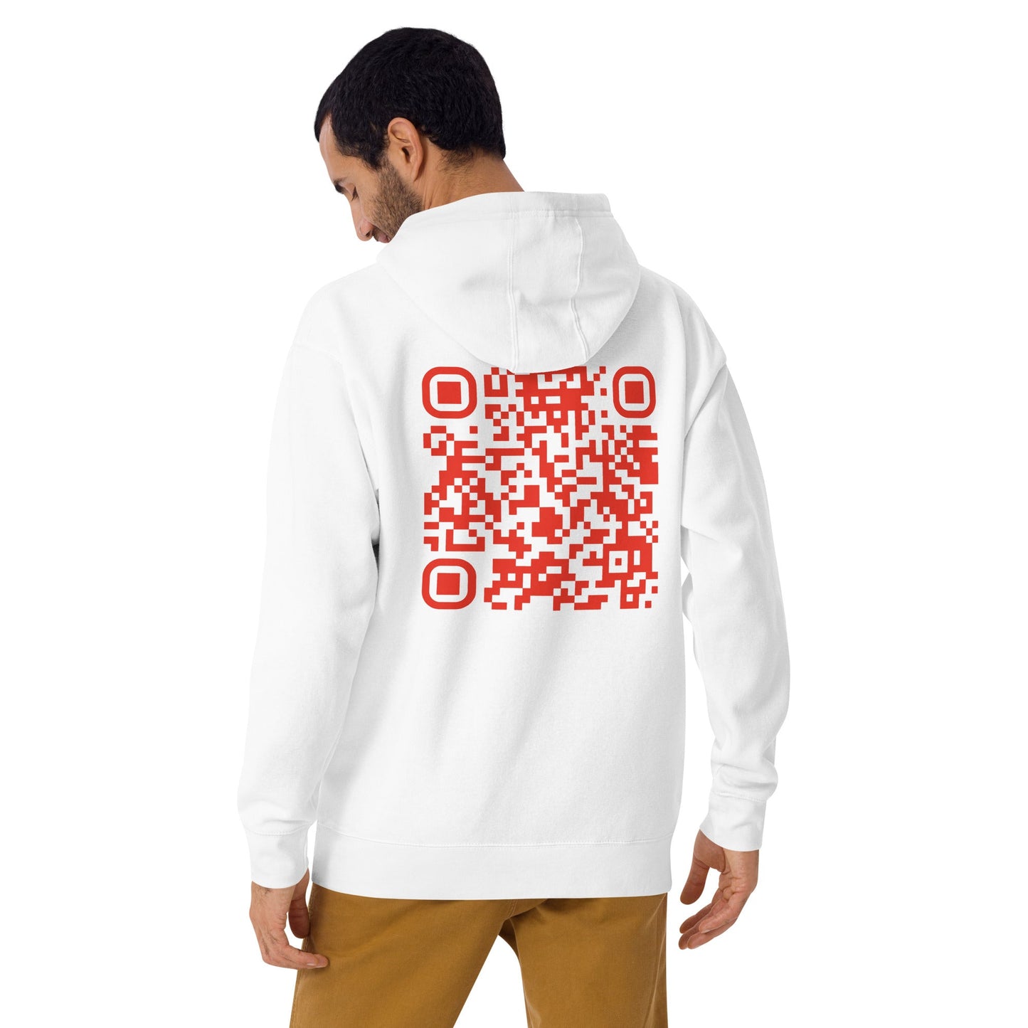 Who's the New Kid, Hacker, Developer, Gamer, Crypto King (RED, No Logo) - Unisex Hoodie Personalized QR Code by DarkByteGear