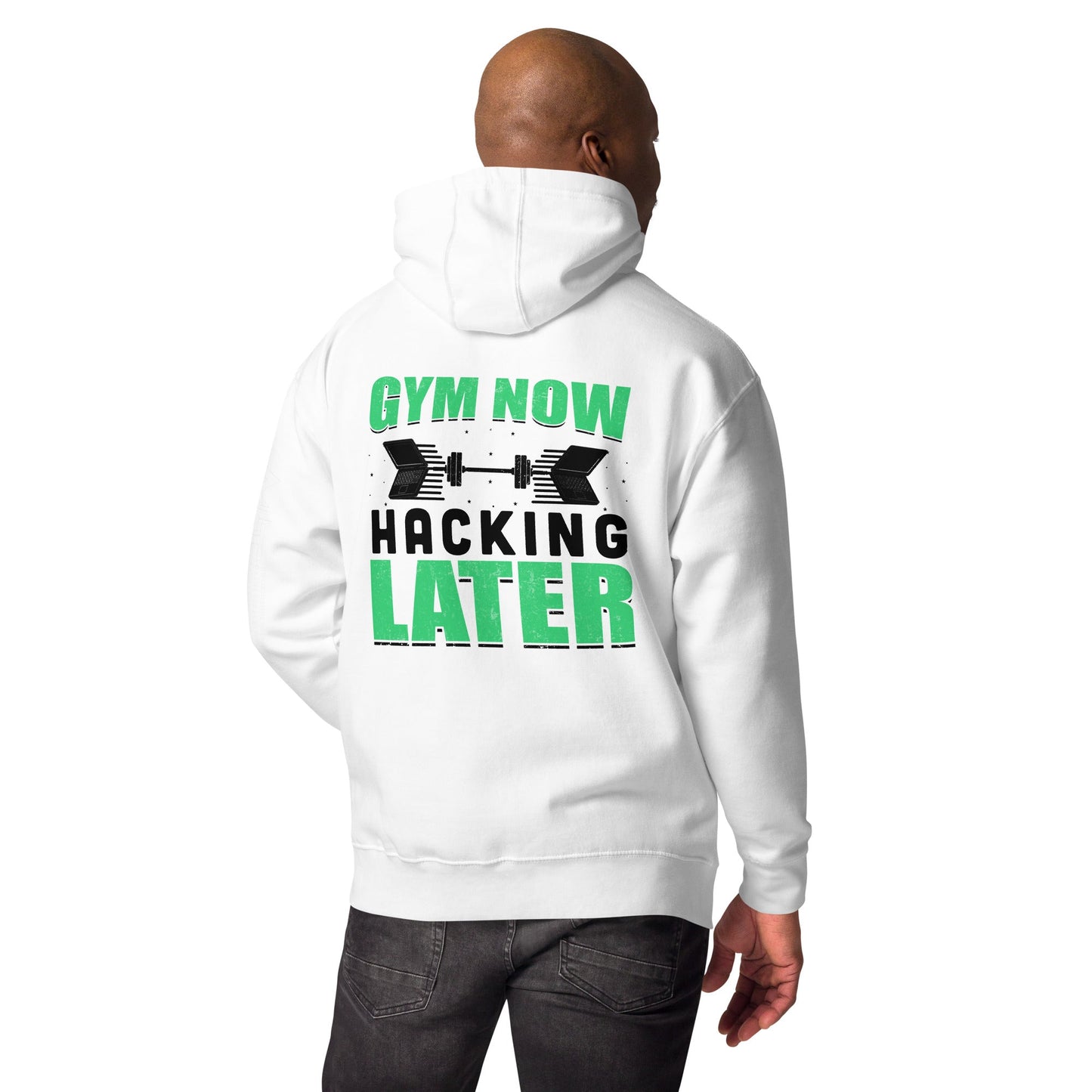Gym now, hacking later - Unisex Hoodie (back print) by DarkByteGear