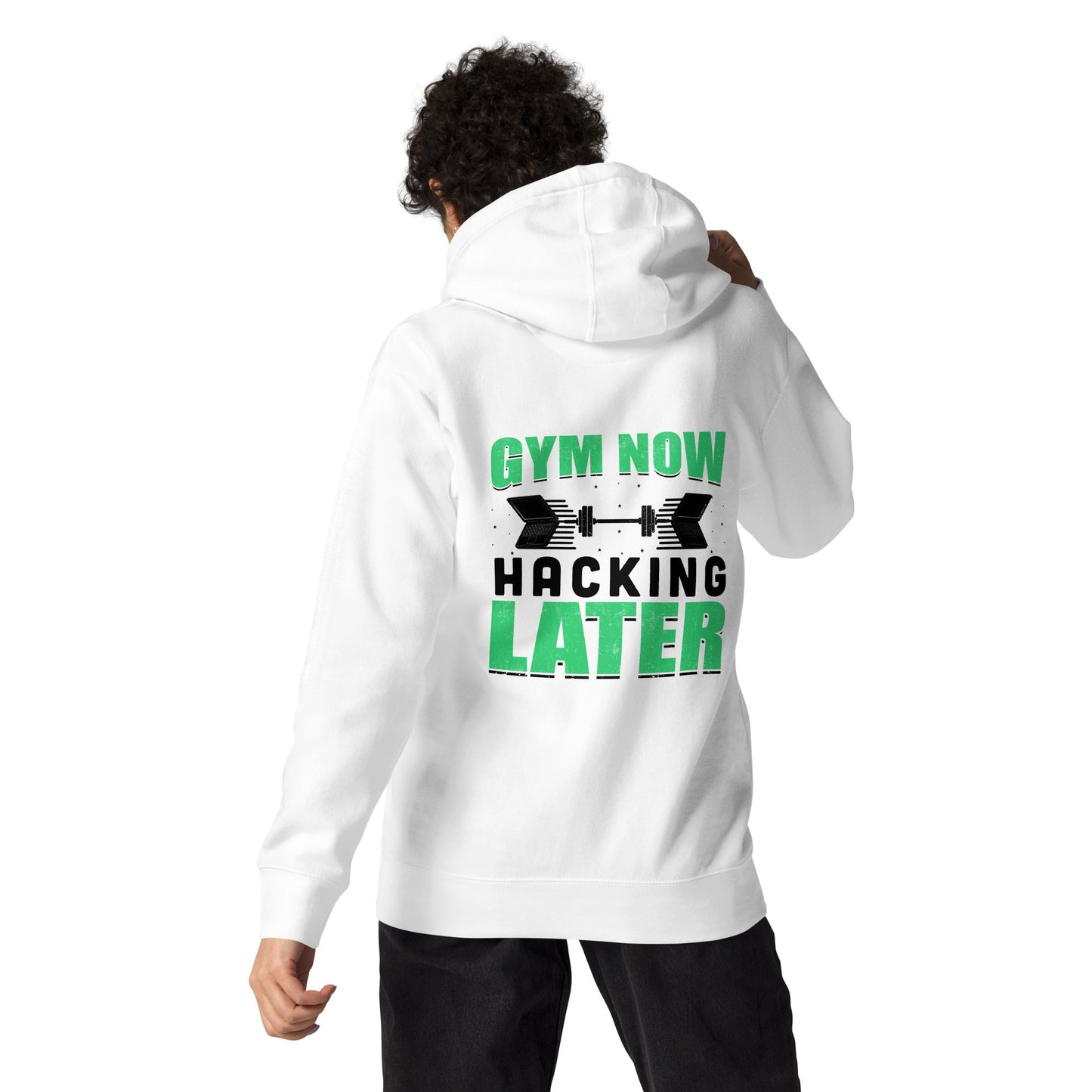Gym now, hacking later - Unisex Hoodie (back print) by DarkByteGear