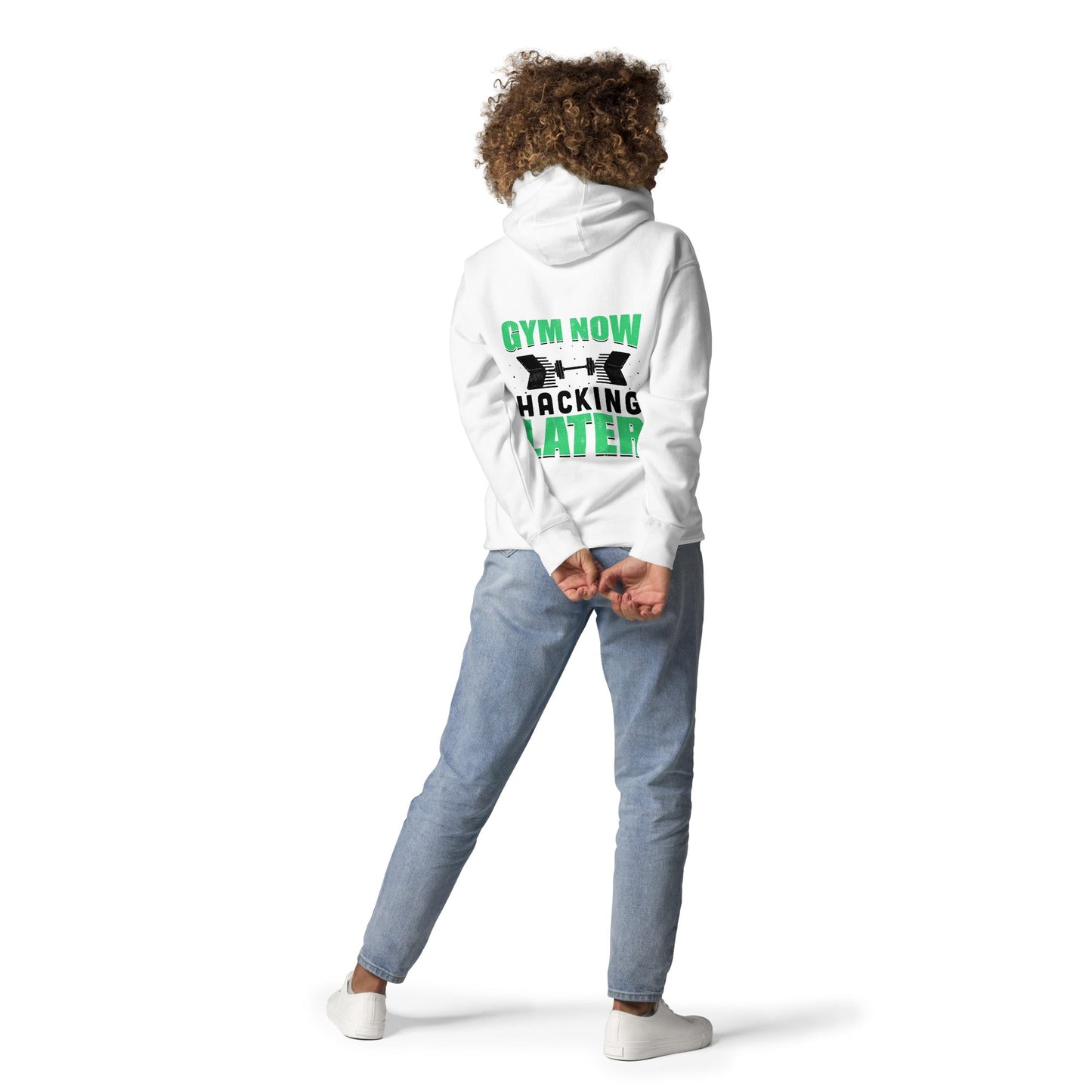 Gym now, hacking later - Unisex Hoodie (back print) by DarkByteGear