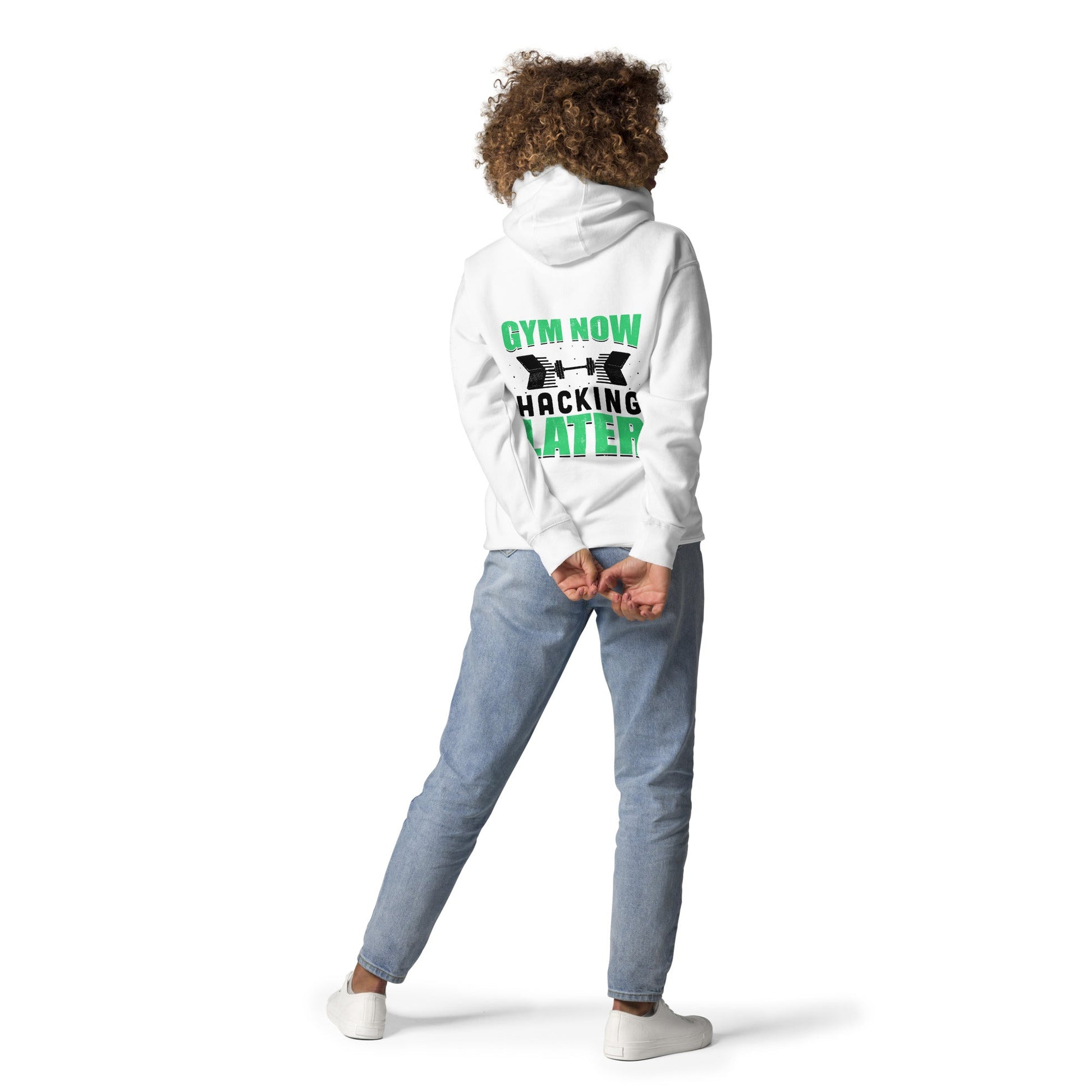 Gym now, hacking later - Unisex Hoodie (back print) by DarkByteGear