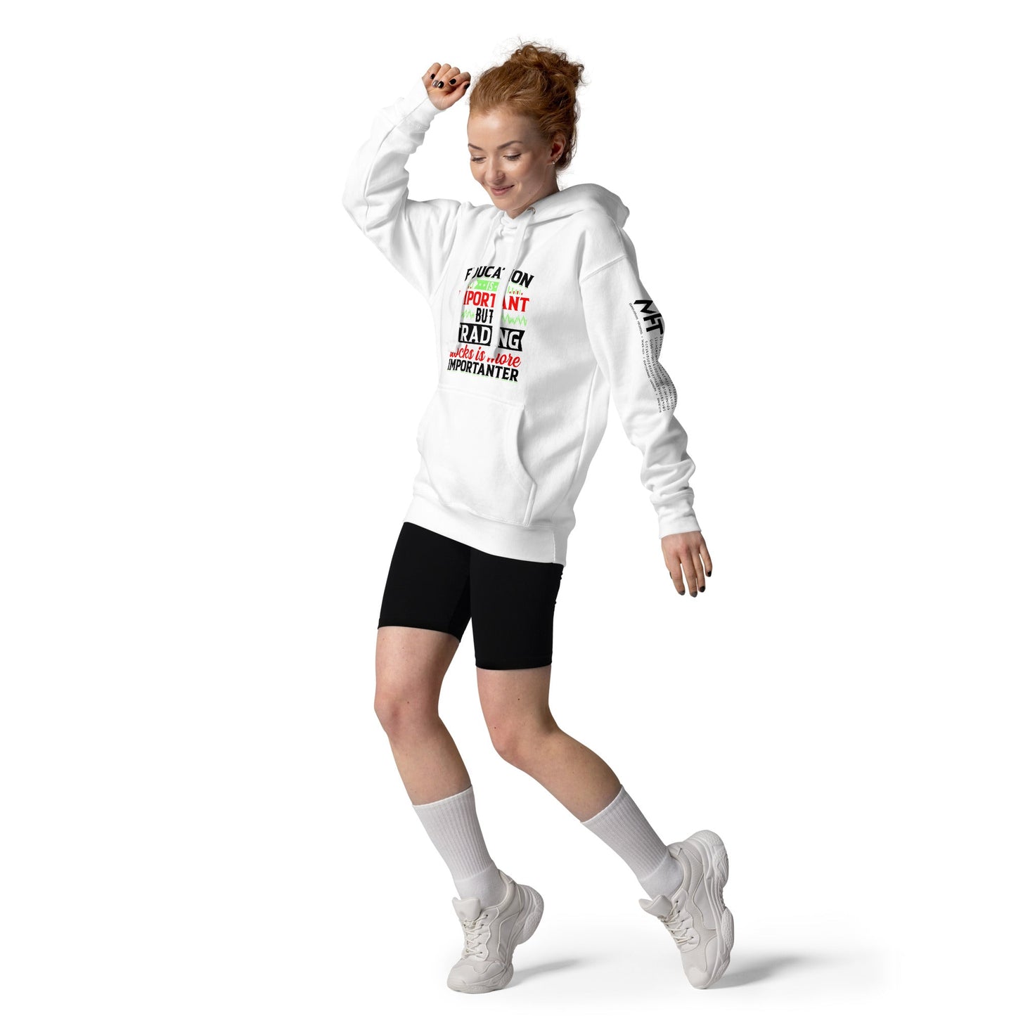 Education is important but trading stocks is more importanter in Dark Text - Unisex Hoodie by DarkByteGear