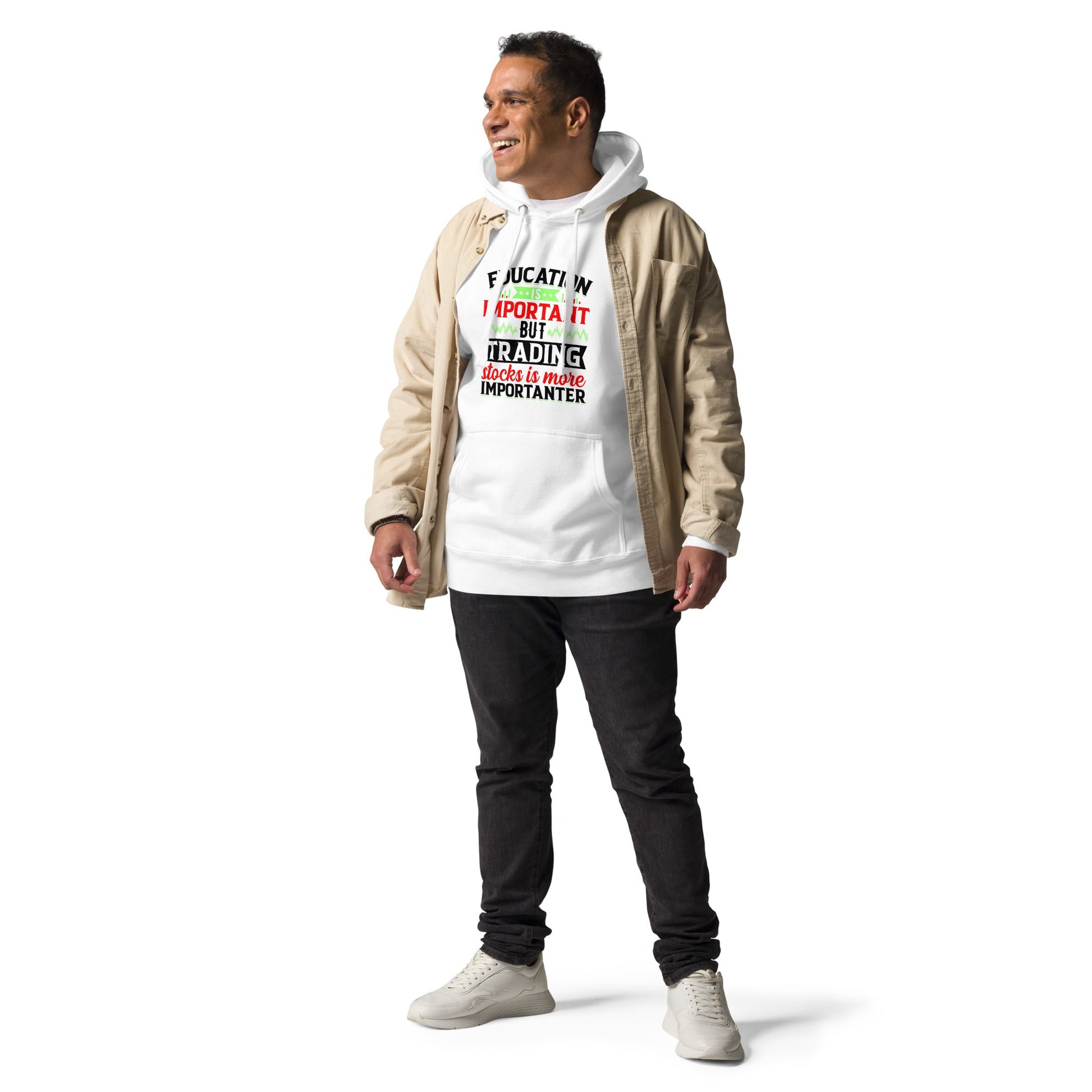 Education is important but trading stocks is more importanter in Dark Text - Unisex Hoodie by DarkByteGear