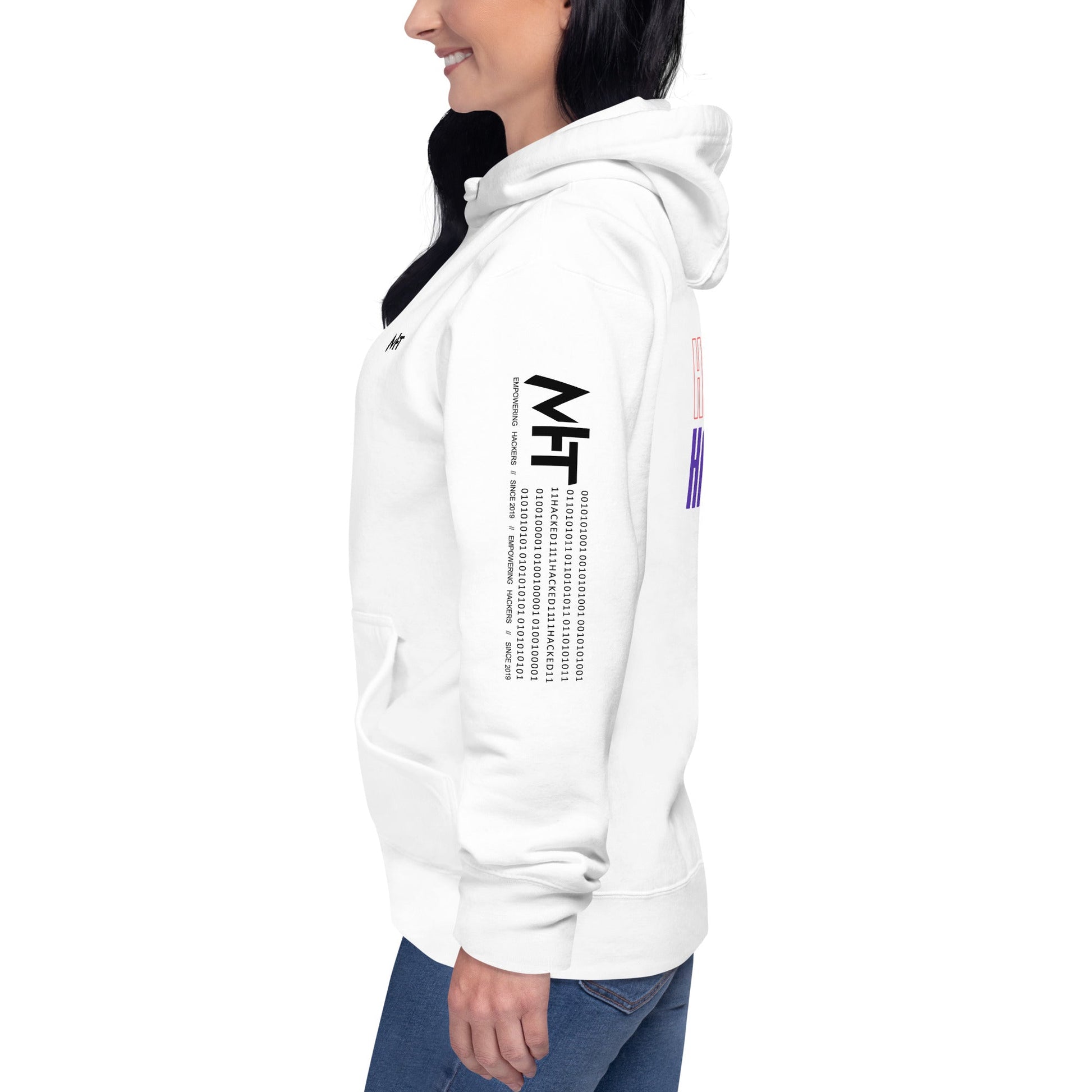 Hacker Girl V1 in Dark Color Text - Unisex Hoodie ( Back Print ) by DarkByteGear