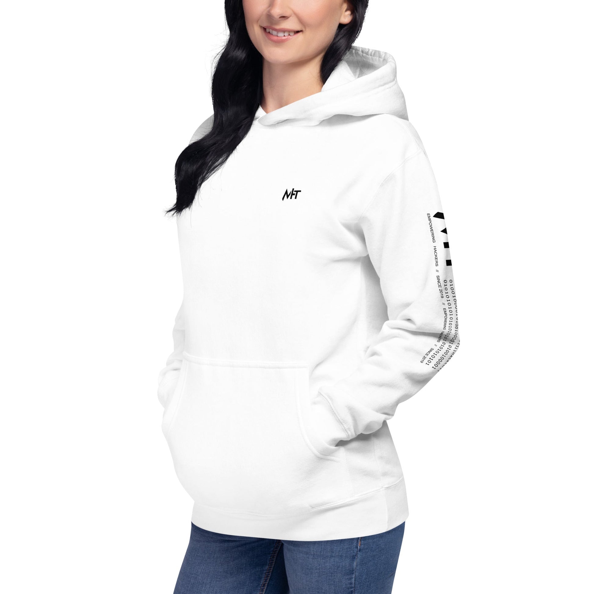 Hacker Girl V1 in Dark Color Text - Unisex Hoodie ( Back Print ) by DarkByteGear