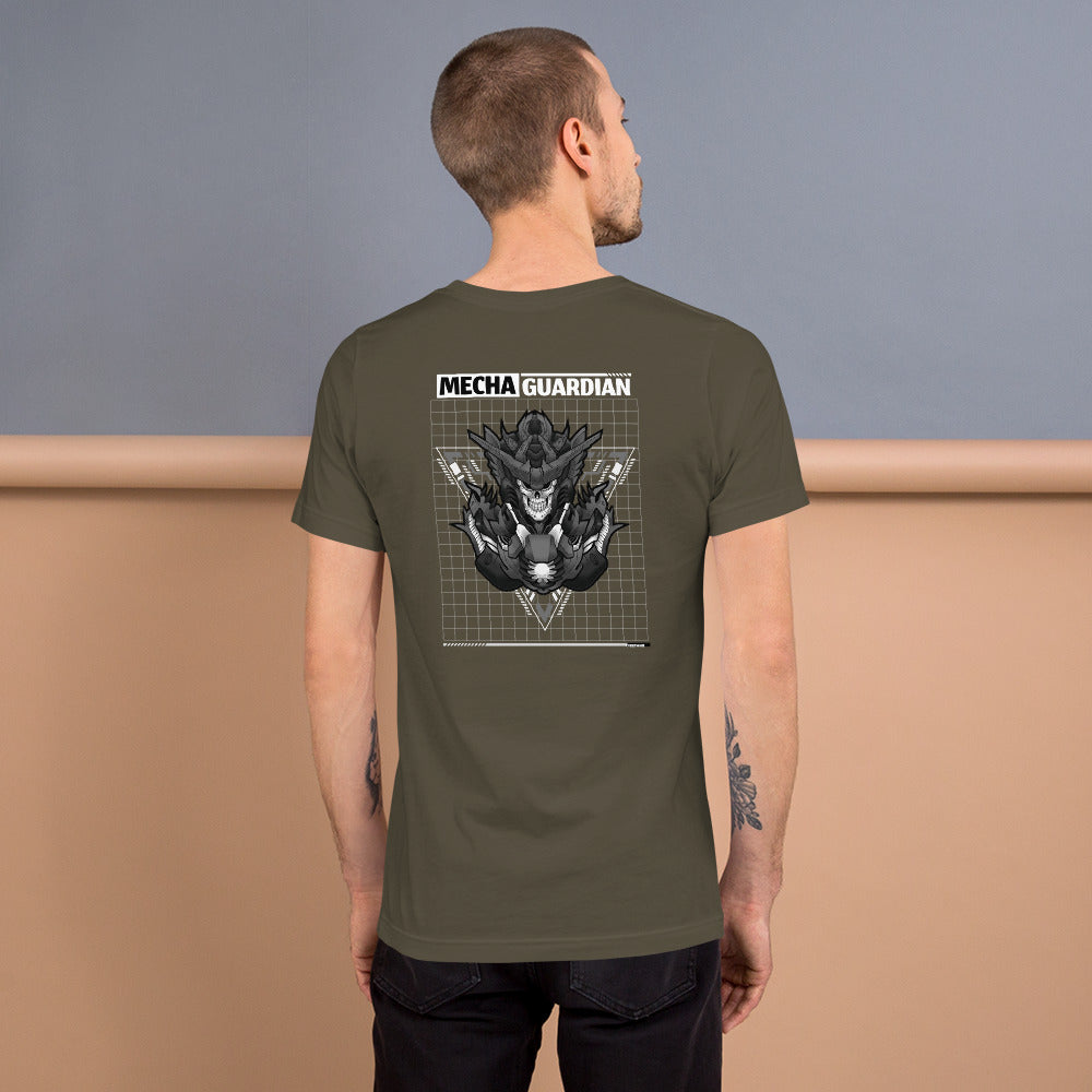 Mecha Guardian - Short-Sleeve Unisex T-Shirt (back print) by DarkByteGear