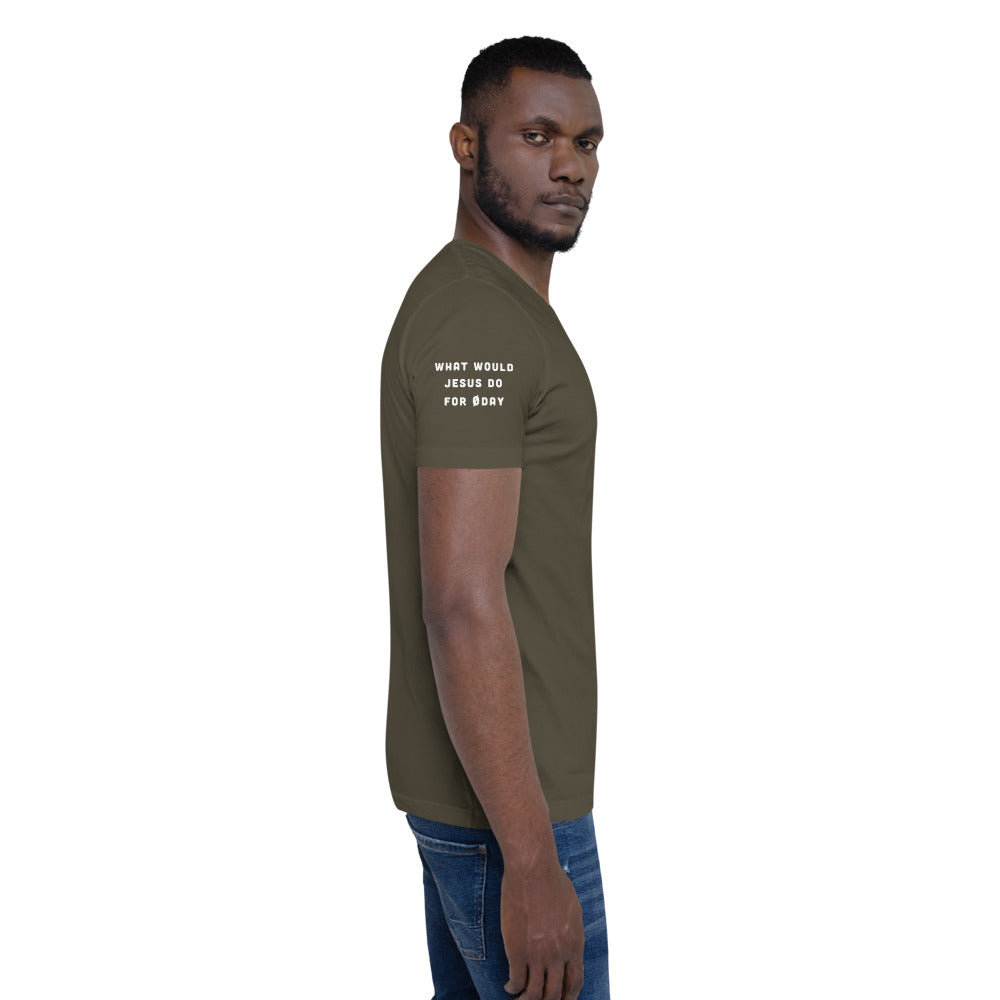 What would Jesus do for 0day - Short-Sleeve Unisex T-Shirt (all side print) by DarkByteGear