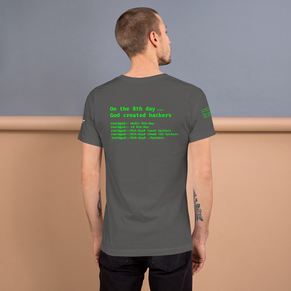 On the 8th day God created hackers - Short-Sleeve Unisex T-Shirt (all sides print) by DarkByteGear