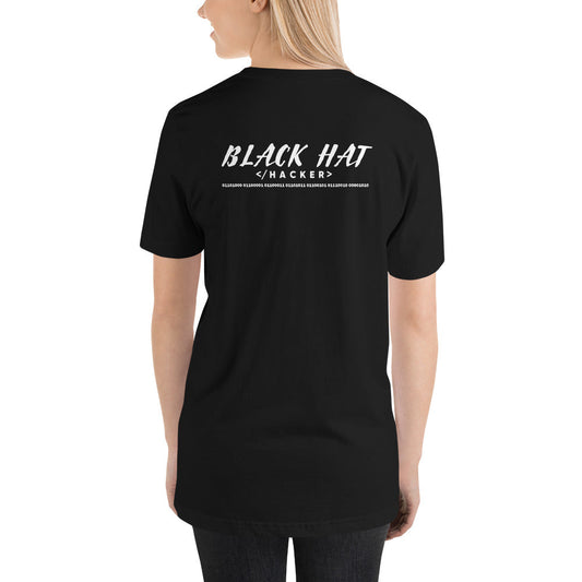 Black Hat Hacker V2 - Short-Sleeve Unisex T-Shirt (back print) by DarkByteGear