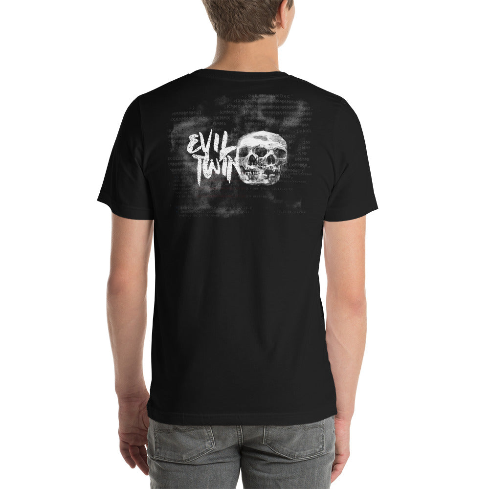 Evil twin - Short-Sleeve Unisex T-Shirt (back print) by DarkByteGear