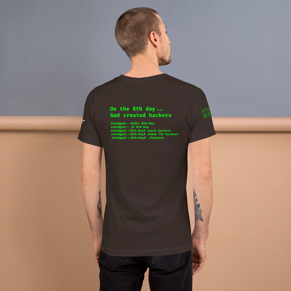 On the 8th day God created hackers - Short-Sleeve Unisex T-Shirt (all sides print) by DarkByteGear
