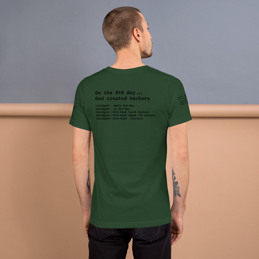 On the 8th day God created hackers - Short-Sleeve Unisex T-Shirt (all sides print) by DarkByteGear