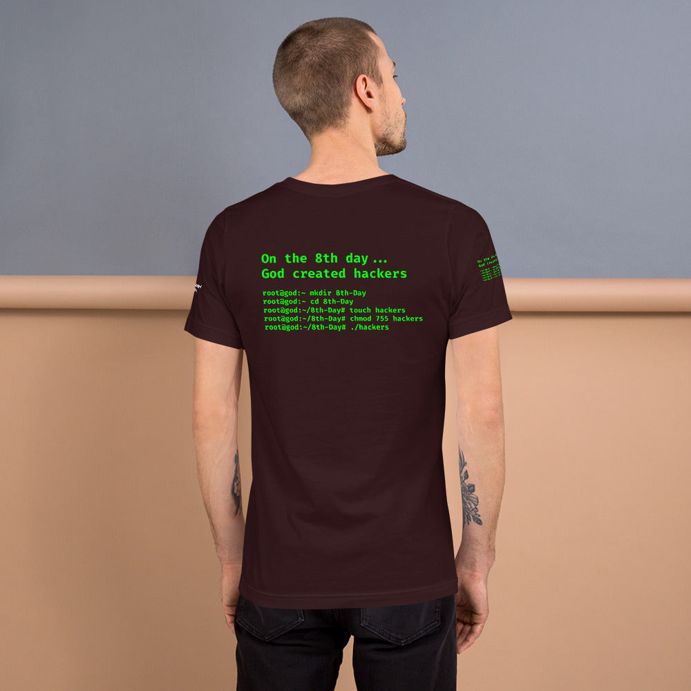 On the 8th day God created hackers - Short-Sleeve Unisex T-Shirt (all sides print) by DarkByteGear