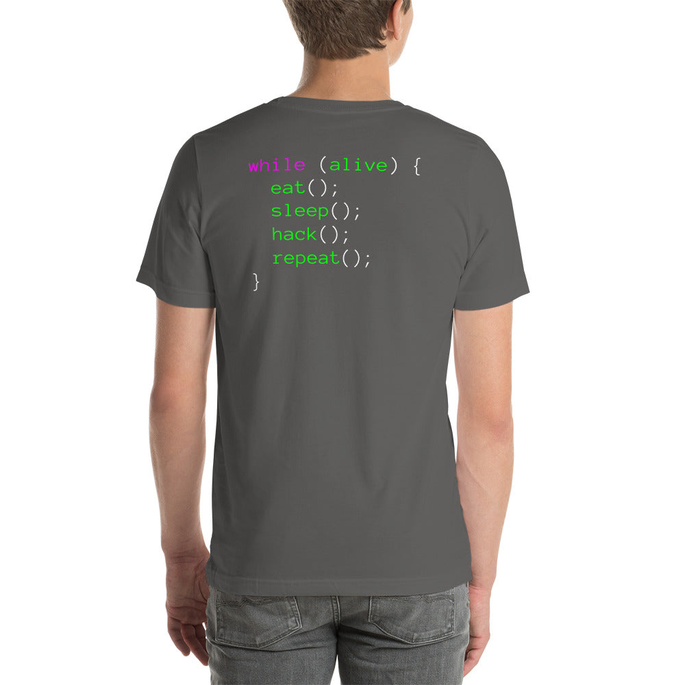 Eat sleep hack repeat - Unisex t-shirt (back print) by DarkByteGear