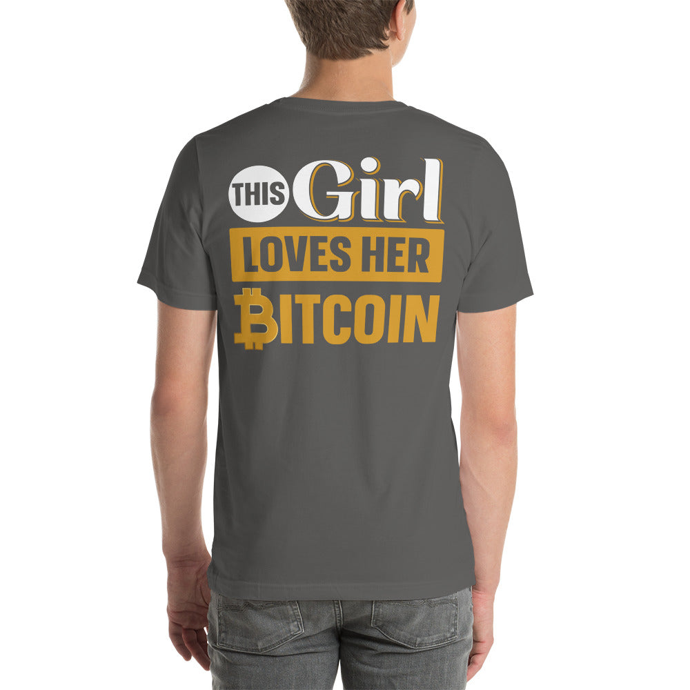 This Girl love her Bitcoin Unisex t-shirt ( Back Print ) by DarkByteGear